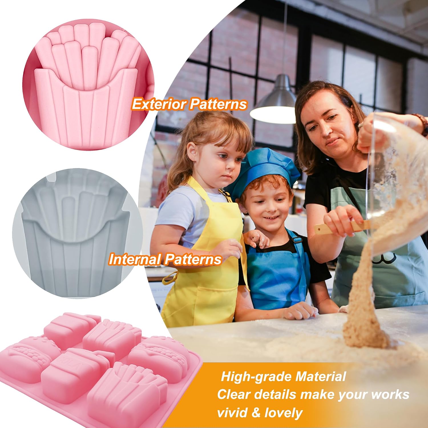 2 Pack Silicone Plaster Molds 6 Cavity 3D Fast Food Themed Baking Mould Tray with Coke,Hamburger,French Fries Shape for Chocolate Cake Topper Mousse Pastry Handmade Soap Crayons Plaster Casting
