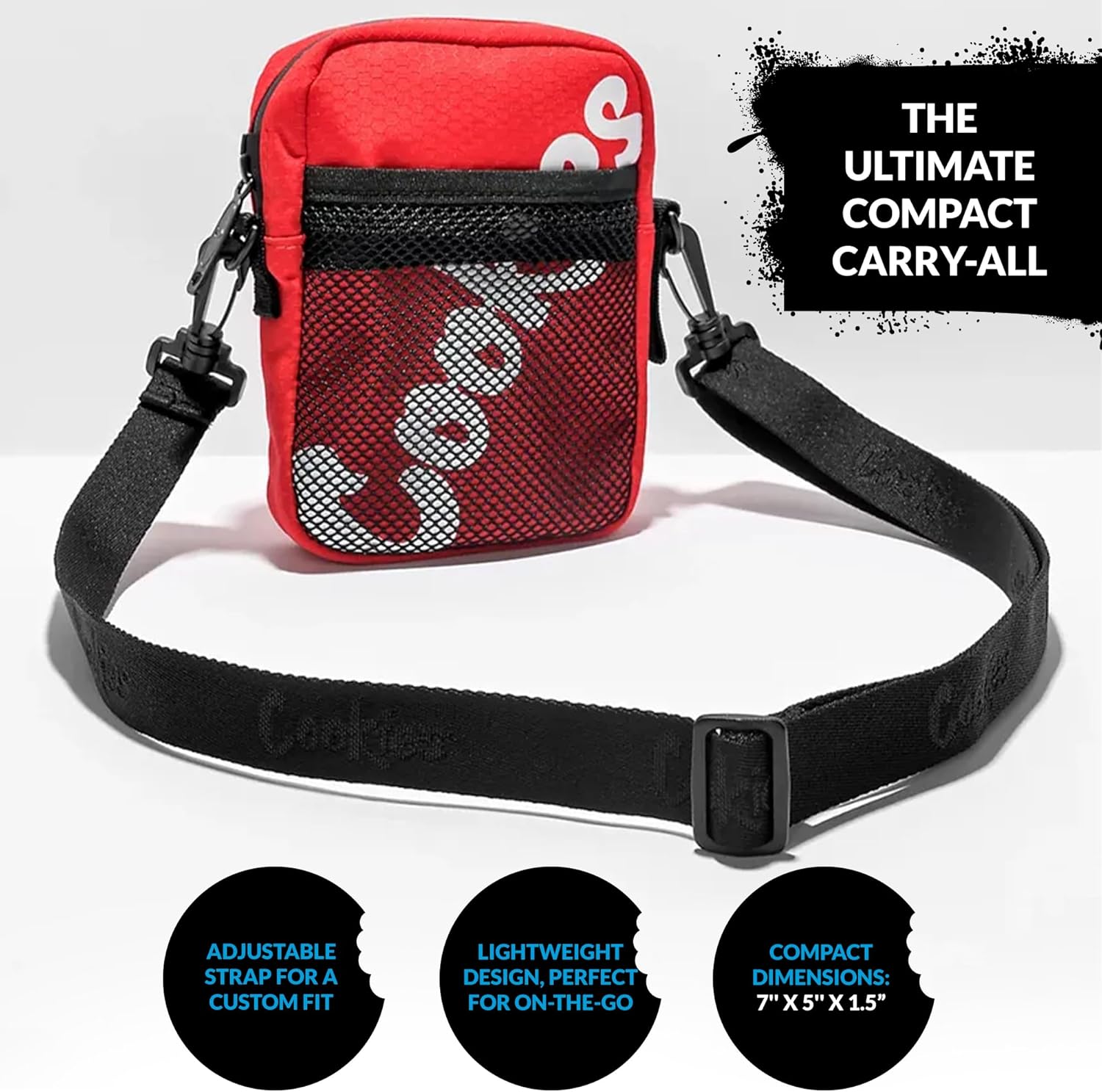 COOKIES Layers Smell Proof Shoulder Bag–Compact Nylon Crossbody with Multi Compartments,Branded Strap & Mesh Pocket for All - Image 4
