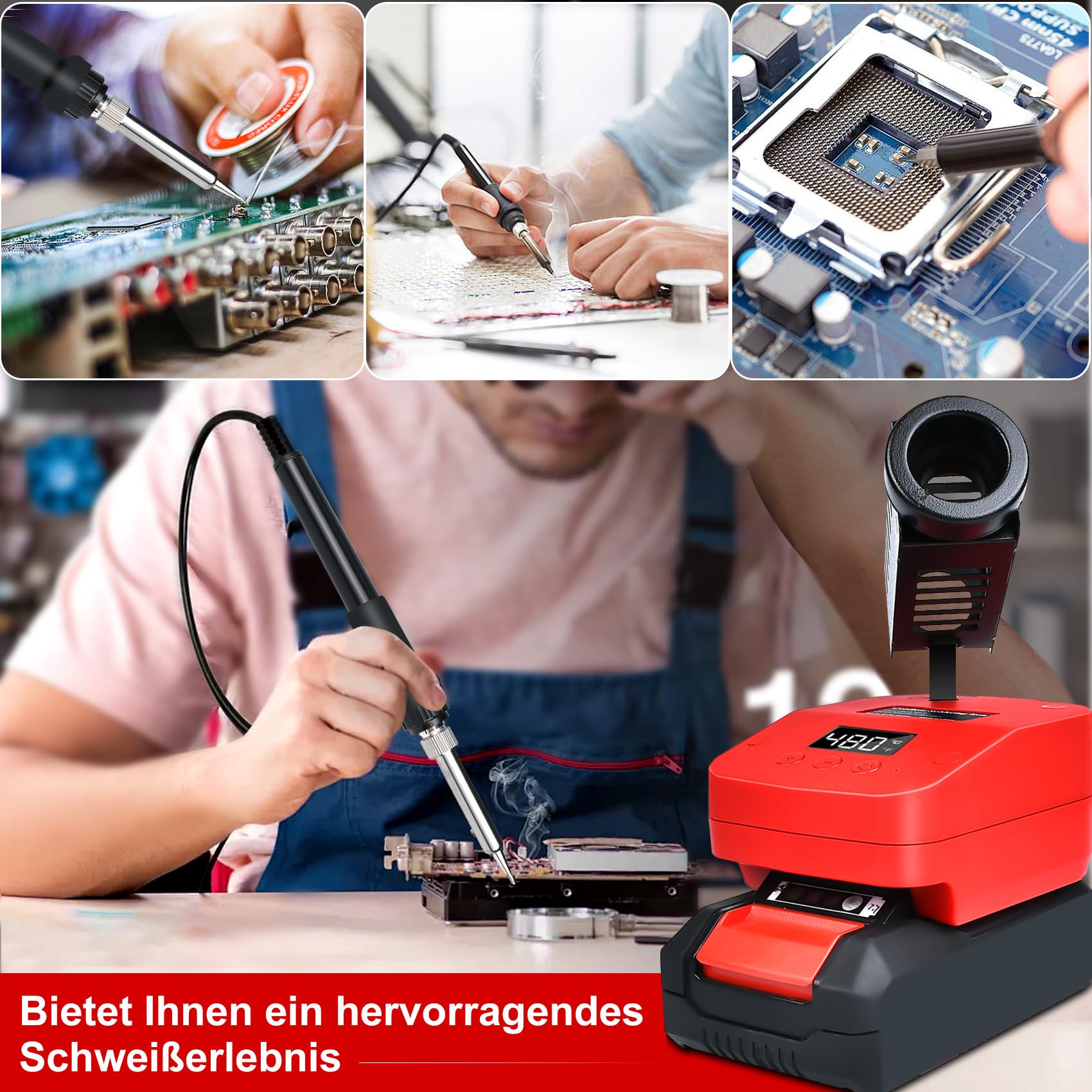 Akku Lötkolben Set kompatibel mit Power X-Change 18V Akku, Tragbarer Lötkolben mit USB und Typ-C, Einstellbarer Temperaturbereich 180℃–480℃ für Heimwerkerarbeiten, Elektroarbeiten (Ohne Akku)