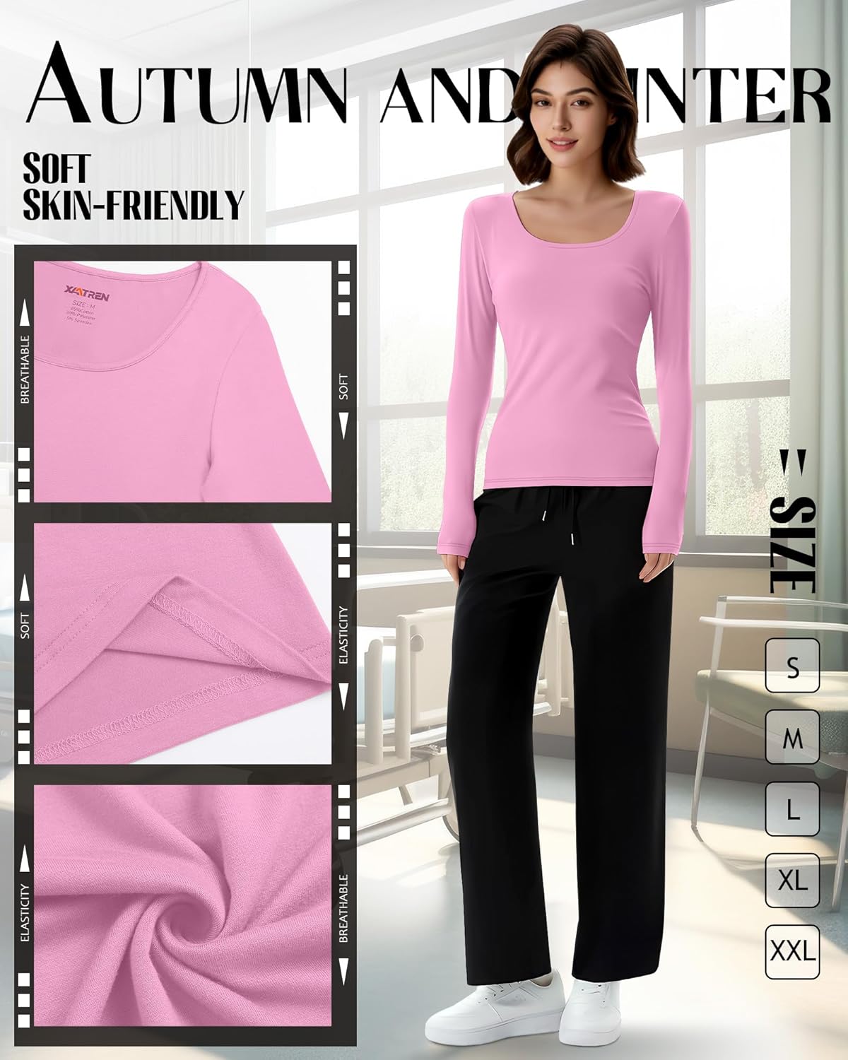 4 Pack Women's Underscrub T-Shirts, Long Sleeve 65% Cotton Tees Slim Fit Scrub Tops Scoop Neck Basic Layer Shirts - Image 4