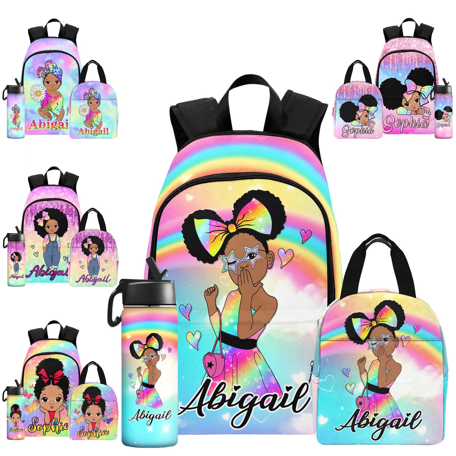 LOSARON Personalized Backpacks for Girls Custom Girls Backpack and Lunch Box Set, Customized Name School Backpacks for Kids Girls Casual Bookbag with