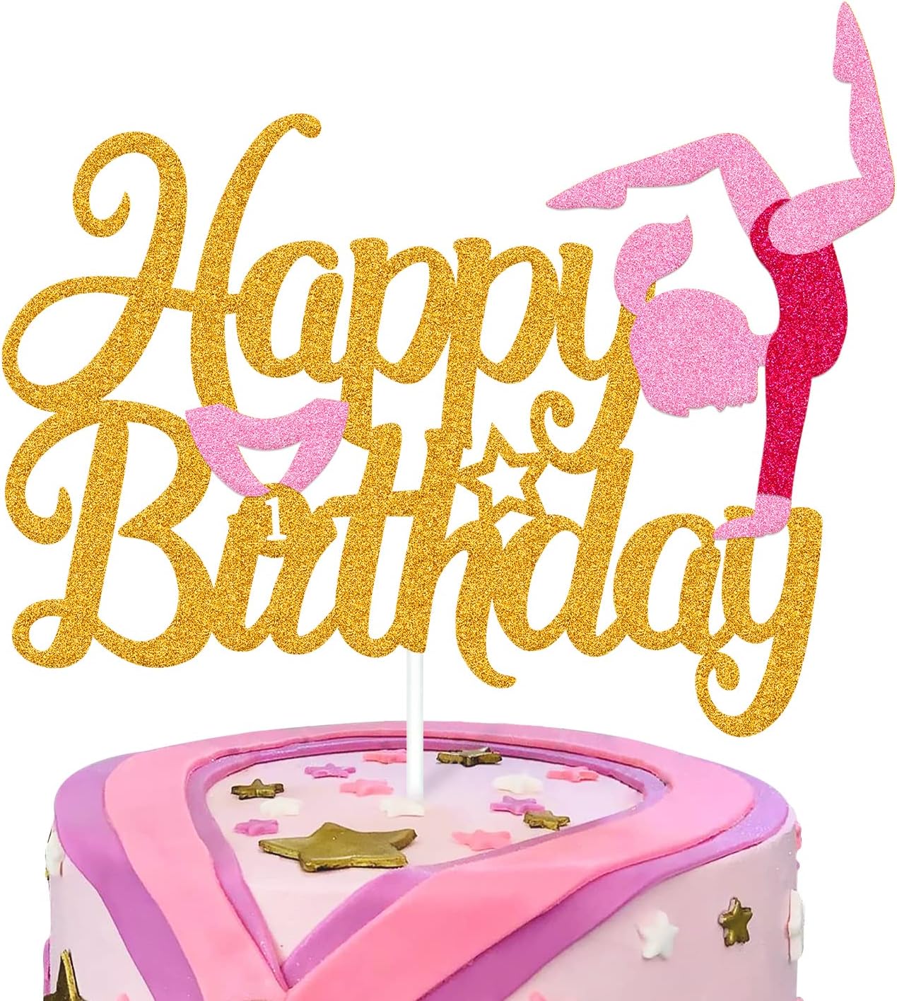 Gymnastics Cake Topper Girl Gymnast Cake Decoration Gymnastics Theme Happy Birthday Party Supplies Glitter Gold Cake Decor