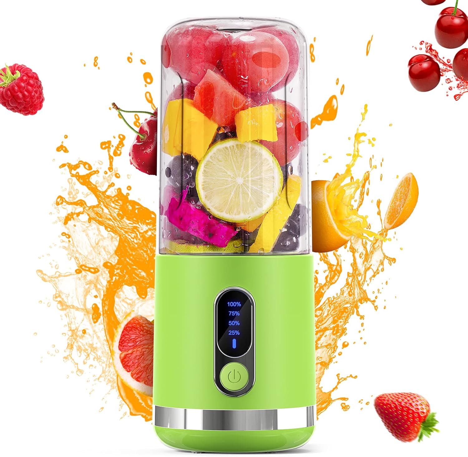 Portable Blender, 450ml Personal Size Blender for Shakes and Smoothies, 2*2000mAh USB Rechargeable Mini Smoothie Blender Mixer with 6 3D Blades and LED Display Juicer Cup for Sports Travel Home Office: Home & Kitchen