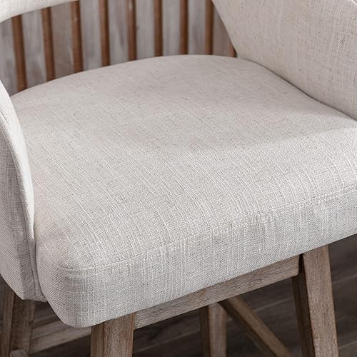 Miniatura 4 de 28 inch Counter Height Bar Stools Set of 2 Linen Fabric 360°Swivel Barstools with Back and Wood Legs Upholstered Stool Chairs for Home/Kitchen Lino,
