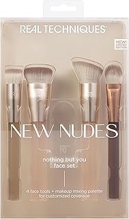 Real Techniques New Nudes Nothing But You Face Set - 5 Piece Makeup Brush Set - Synthetic Bristles - Beige