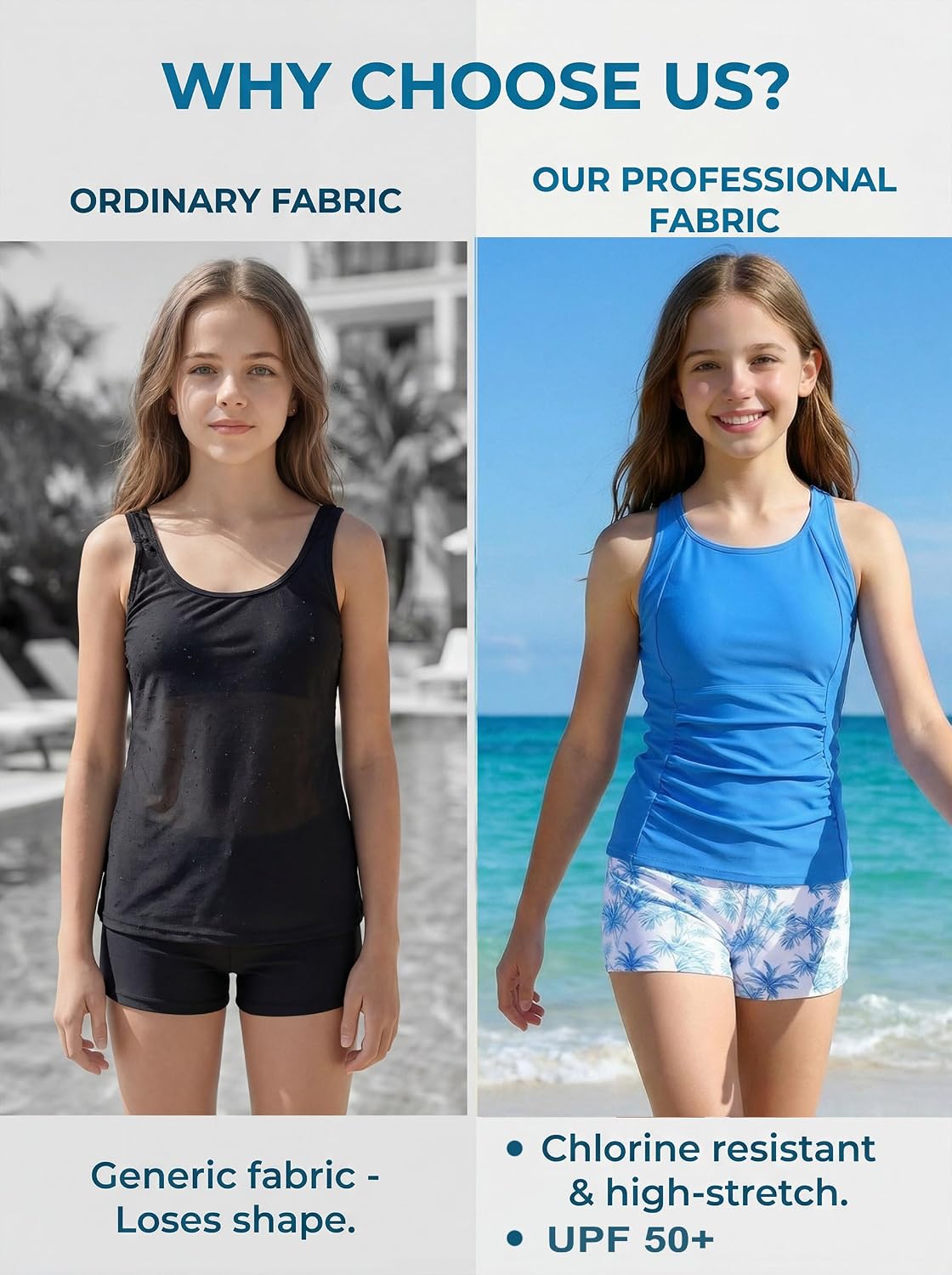 GDTOGRT Girls Tankini Swimsuit 2-Piece Bathing Suits Tankini Top with Swim Shorts for Teens 9-16