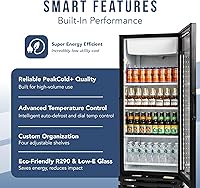 Vista 31 de PEAKCOLD+ 2-Door Upright Display Refrigerator - 25.7 Cubic Ft Energy Efficient Black Merchandiser Refrigerator With Glass Doors, White Interior &