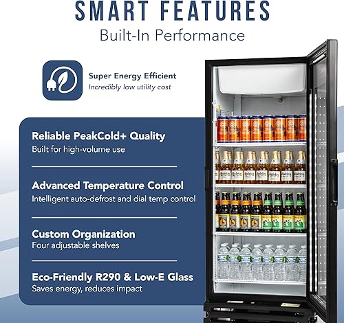 Vista 31 de PEAKCOLD+ 2-Door Upright Display Refrigerator - 25.7 Cubic Ft Energy Efficient Black Merchandiser Refrigerator With Glass Doors, White Interior &