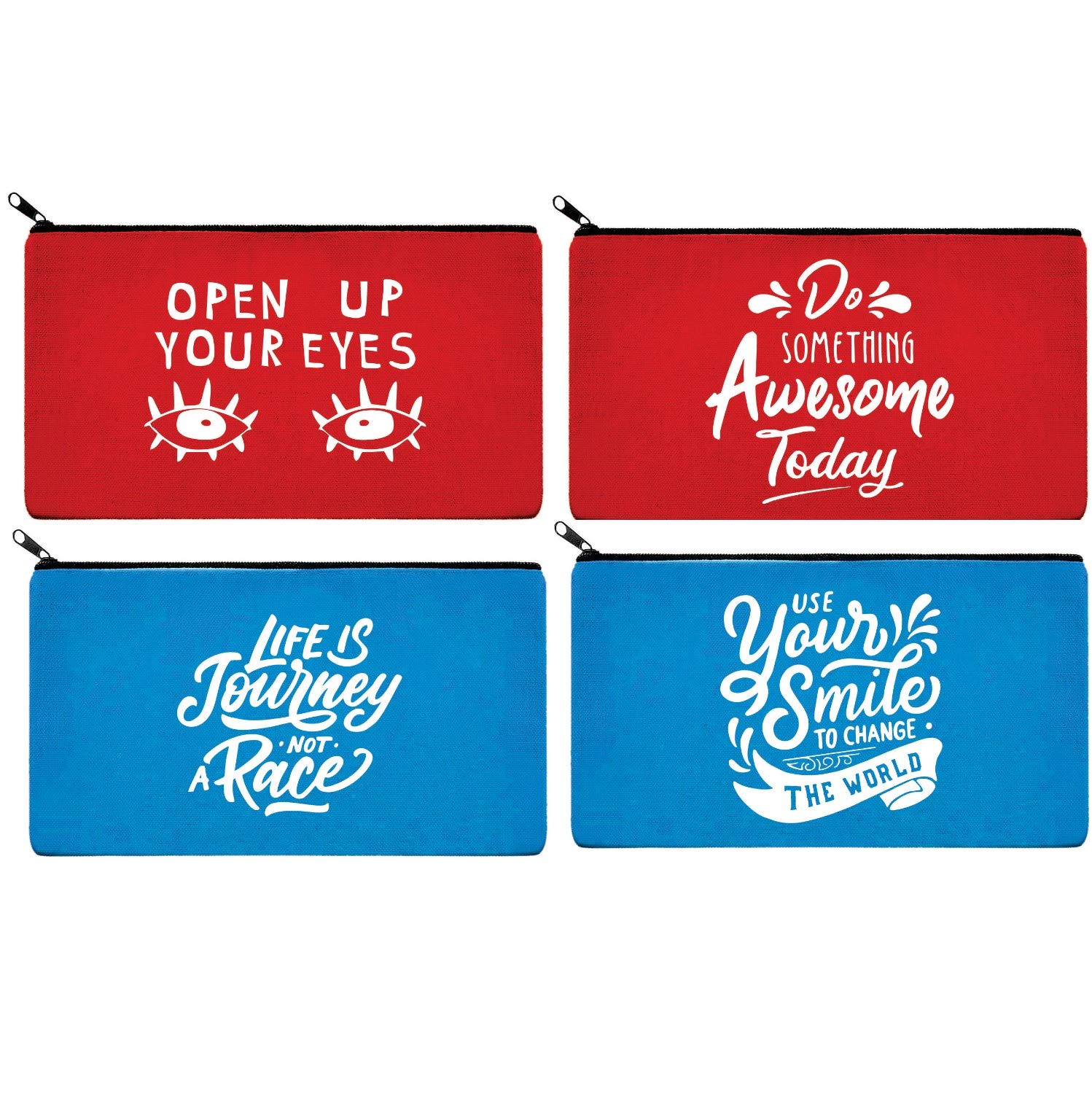 Lify DIY Craft Blank Bag Canvas Makeup Pencil Pouch with Zipper- Multipurpose Pen Pencil Case Cotton Canvas Cosmetic Bag Travel Cosmetic Bag- 4 Piece Pack (Red-2 (OYE-SAT)/ Blue-2 (SCW-LJR))