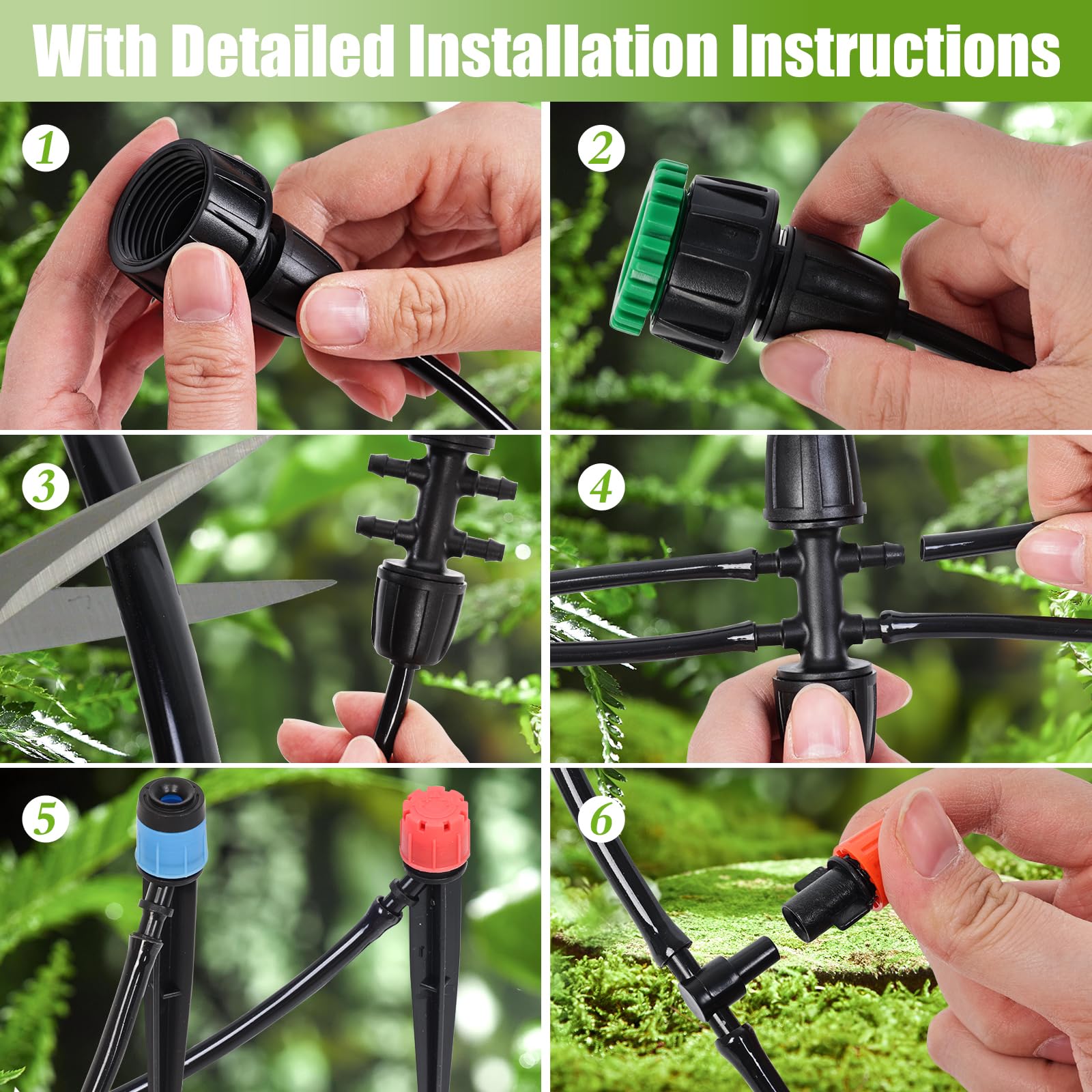 Kit de sistema de riego por goteo de 98 pies, mangueras de riego, sistema de nebulización automática de riego de jardín con manguera de riego de 1/4 pulgadas y accesorios para invernadero,
