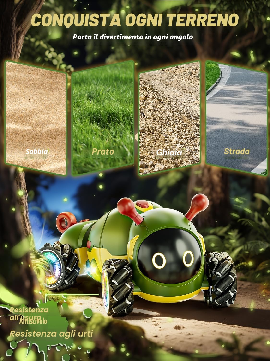 Kssvzz Macchina Telecomandata Bruchi con Musica,4WD Auto Telecomandata con Luci,Spray,360 Rotazione Auto RC Monster Stunt Car con 2 Batterie,Regalo Ragazzo Bambini da 3-9 Anni,Giocattoli Natale Regalo