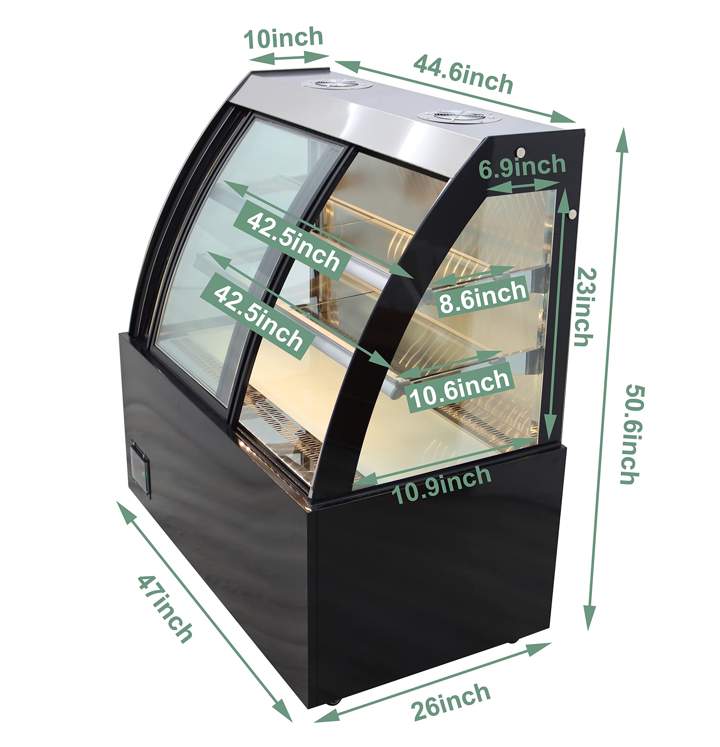 TECHTONGDA Display Refrigerators Cake Showcase Curved Cooling Display Case Commercial Bakery Cabinet with LED Light Floor Standing 220V Front Door
