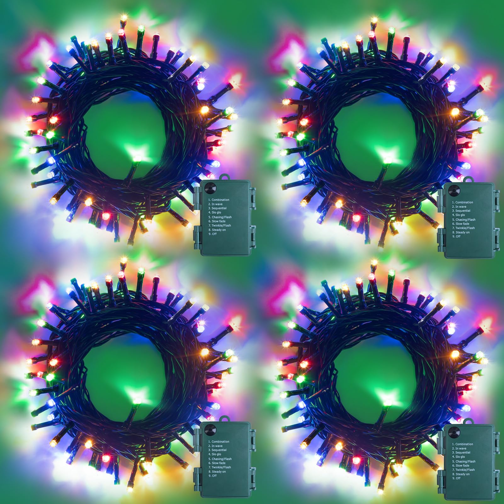 Weecrestar 4 Pack Each 5M 60 LED Battery Operated Christmas Tree Lights — image 1