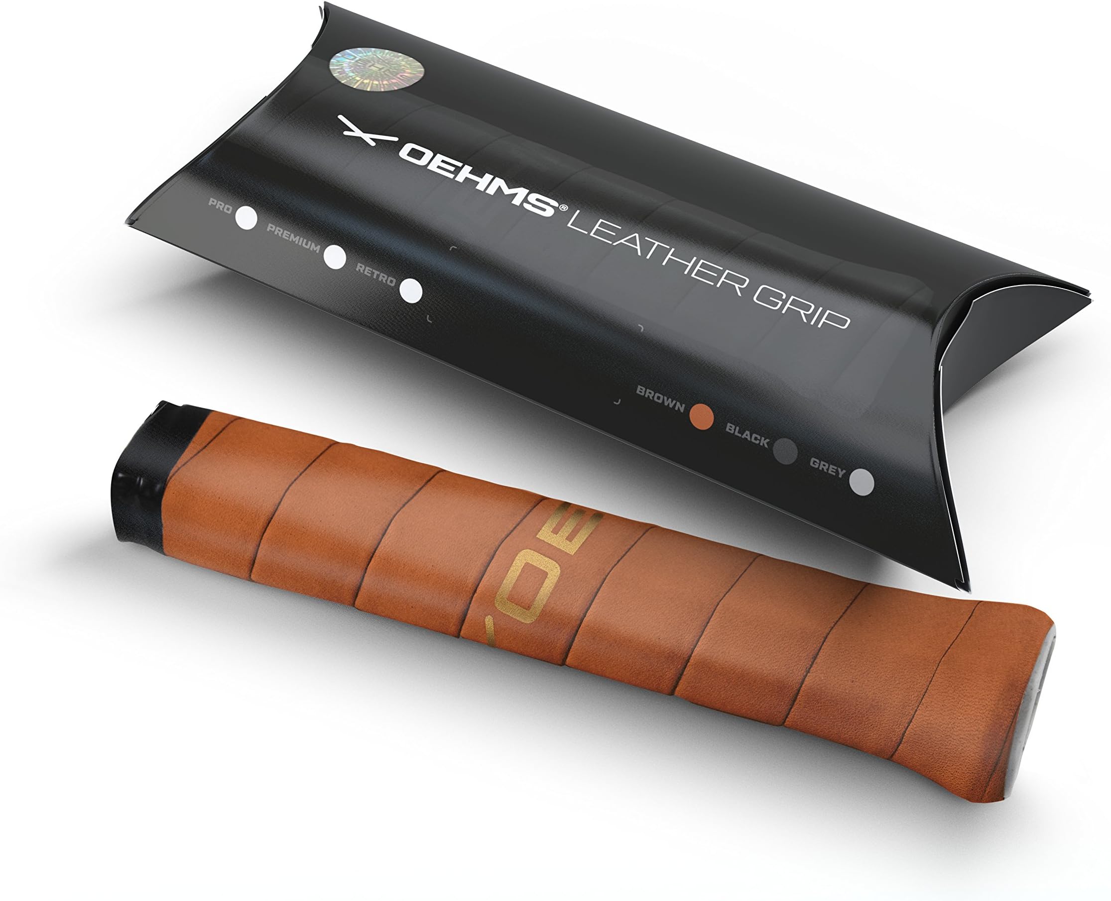 OEHMS Premium Leather Tennis Grip | Brown | Adhesive Replacement Grip | Made in Germany
