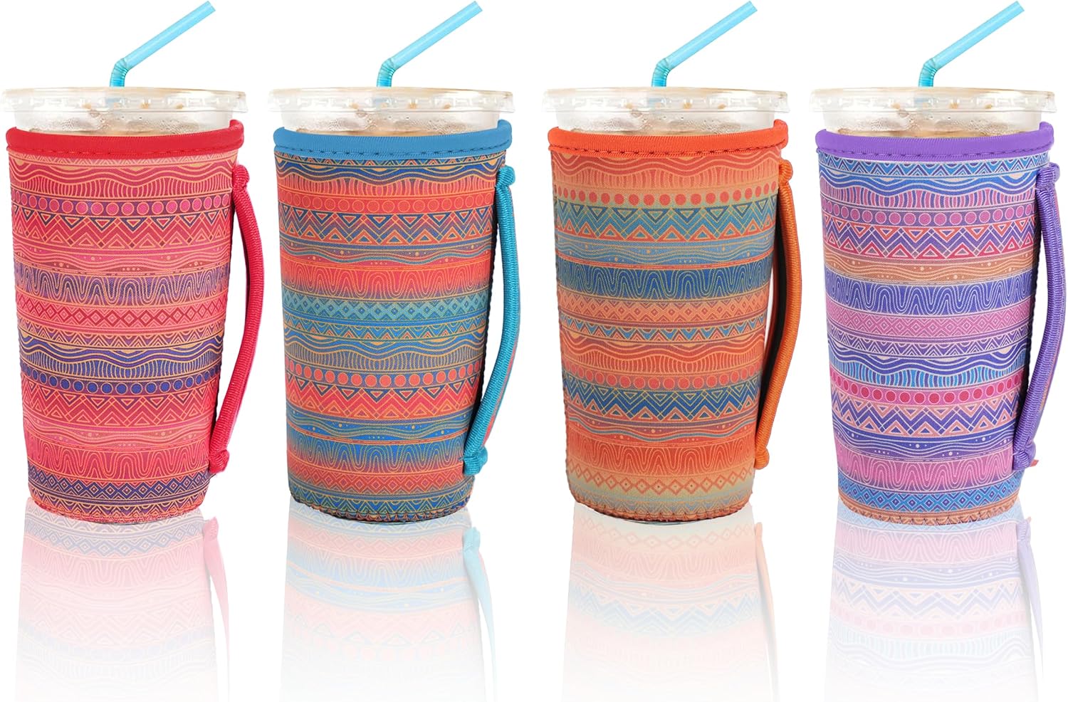 4 Pack Iced Coffee Sleeve,reusable Neoprene Cup Sleeves Suitable For Beverage Sleeves For Hot And Cold Coffee Or Ice Drink Coffee cup sleeve for Starbucks coffee cup (Bohemia 30-32 OZ)