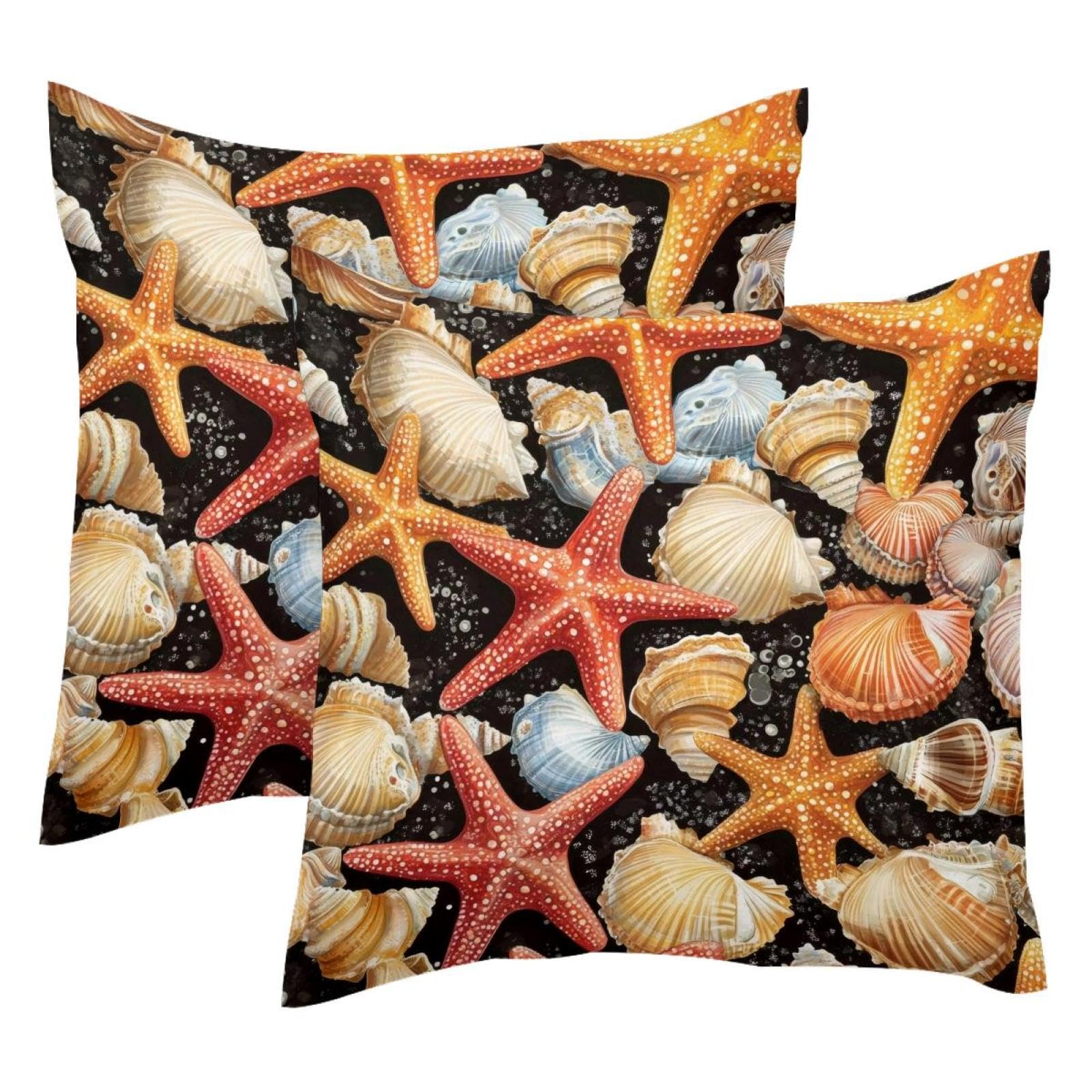Housse de coussin velours 50x50 cm motif étoiles de mer