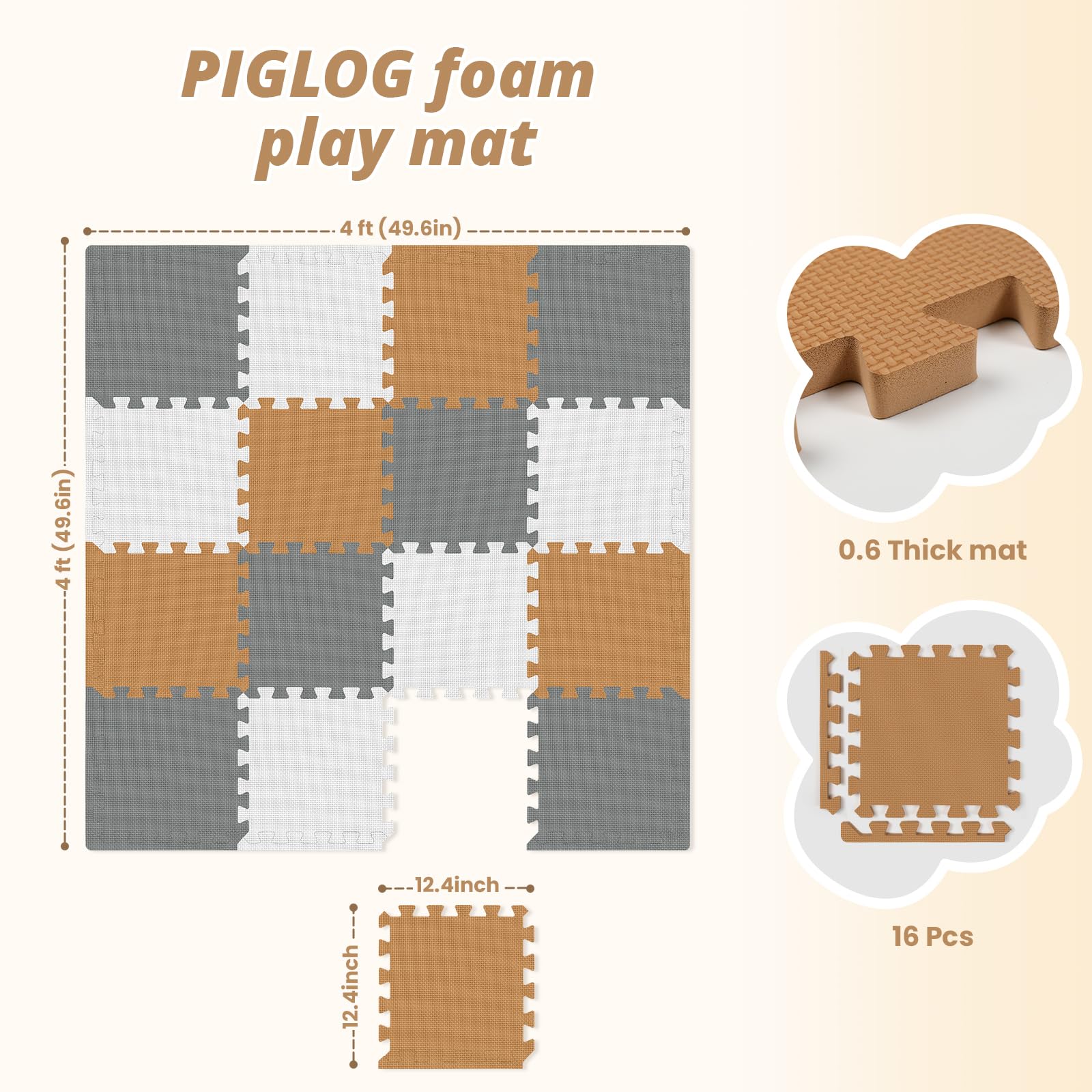 Tappetino da gioco per bambini da 16 piastrelle per pavimento, tappetino da gioco in schiuma EVA con piastrelle in schiuma intrecciata da 0,6 pollici di spessore, piastrelle in schiuma per neonati
