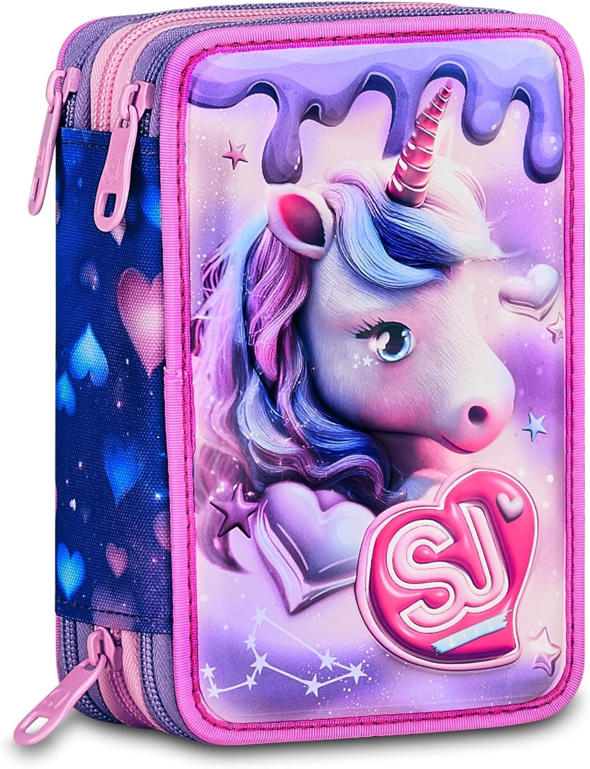 BATMAN Schoolpack Zaino SJ Gang Unicorno Pixie Rosa Estensibile + Astuccio 3 Zip Completo