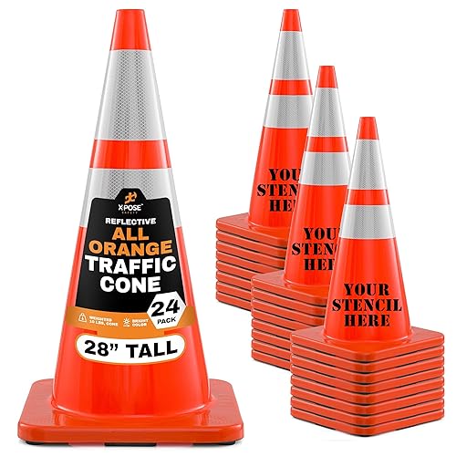 Miniatura 39 de Xpose Safety Conos de tráfico naranjas de 28 pulgadas con collares de 6 y 4 pulgadas, 1 paquete – Cono de seguridad de plástico PVC multiusos para