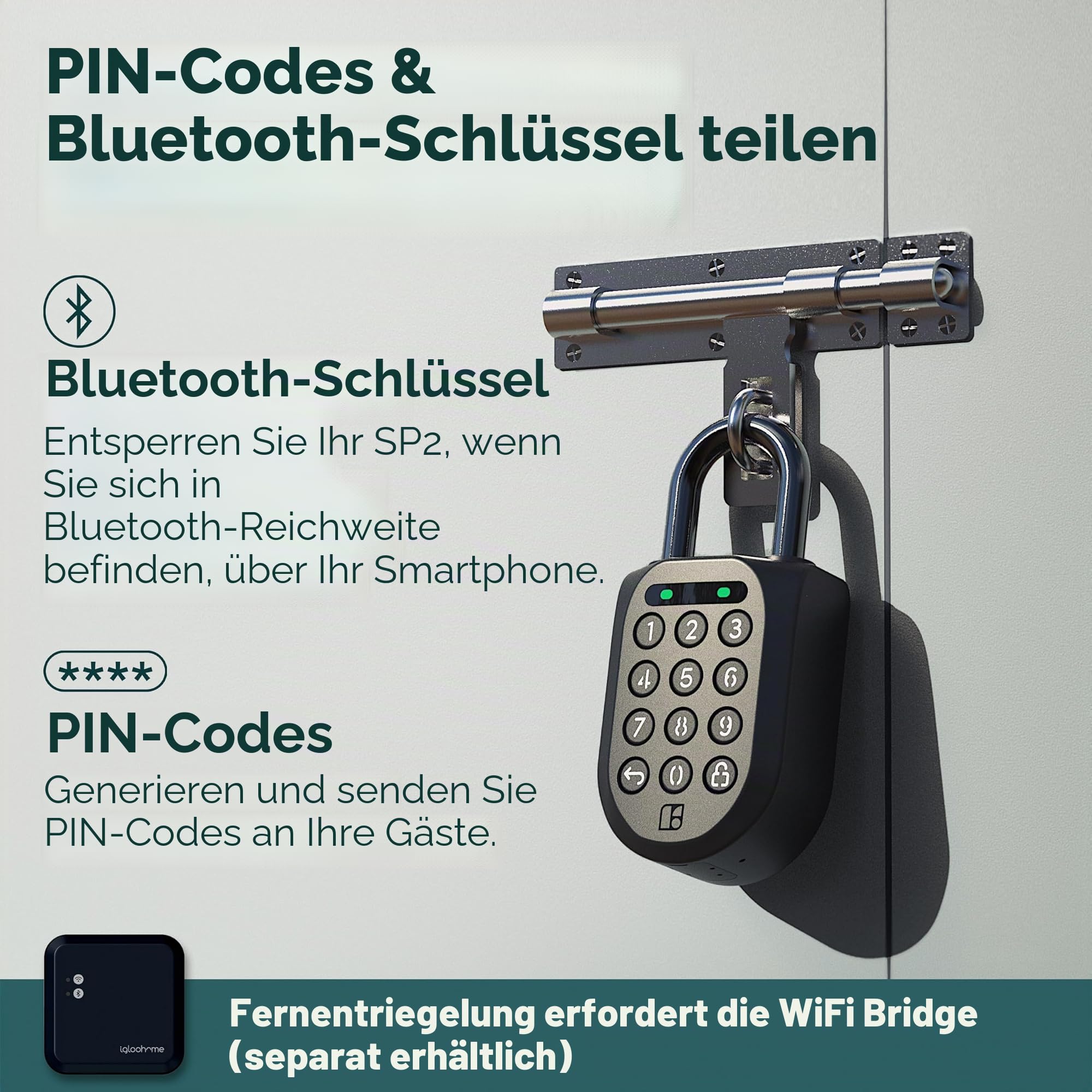 Igloohome Smart Padlock 2 (SP2), Erzeugt Zugriff von überall, kein WLAN nötig, kompatibel mit iPhone & Android - wetterfester, wasserdichter und wiederaufladbarer Akku