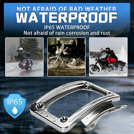 3162 Curved License Plate Holder Frame Fits 1991-2010 Select Harley Touring and 1986-2010 Select Softail Models with Compatible Rear Light bar/License Plate Bracket | Chrome