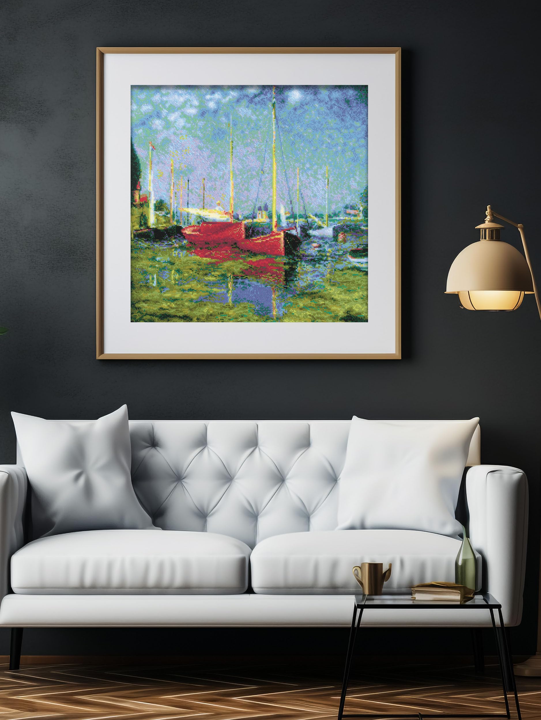 RIOLIS - Argenteuil secondo il dipinto di C. Monet 1779, Kit Punto Croce 40 x 40 cm, Kit Punto Croce per Principianti ed Esperti, Kit Ricamo Punto Croce per Adulti, Kit da Ricamo a Punto Contato