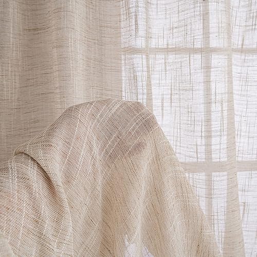 Miniatura 5 de MIULEE Cortinas de lino de 84 pulgadas de largo para sala de estar, bolsillo para barra, pestaña trasera, mezcla de lino grueso, mezcla de lino