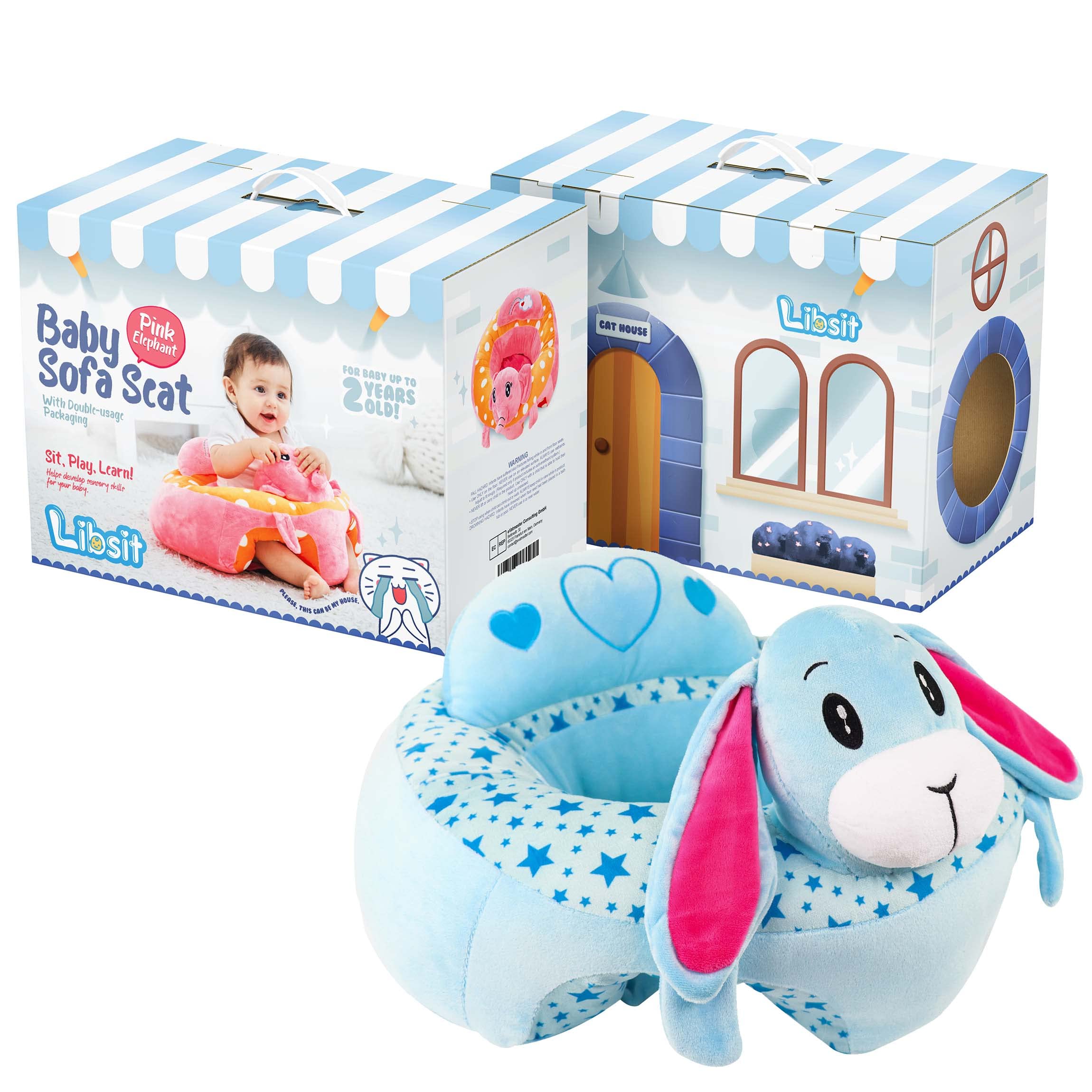 Baby-Sofa-Chair-Floor-Seat Baby-sit-me-up-Floor-seat Baby Learn Sitting Support Seats for Babies Pillow Bouncers Portable Bouncy Plush Cute Seat Cushion for 4-16 Months Toddler (Brabbit)