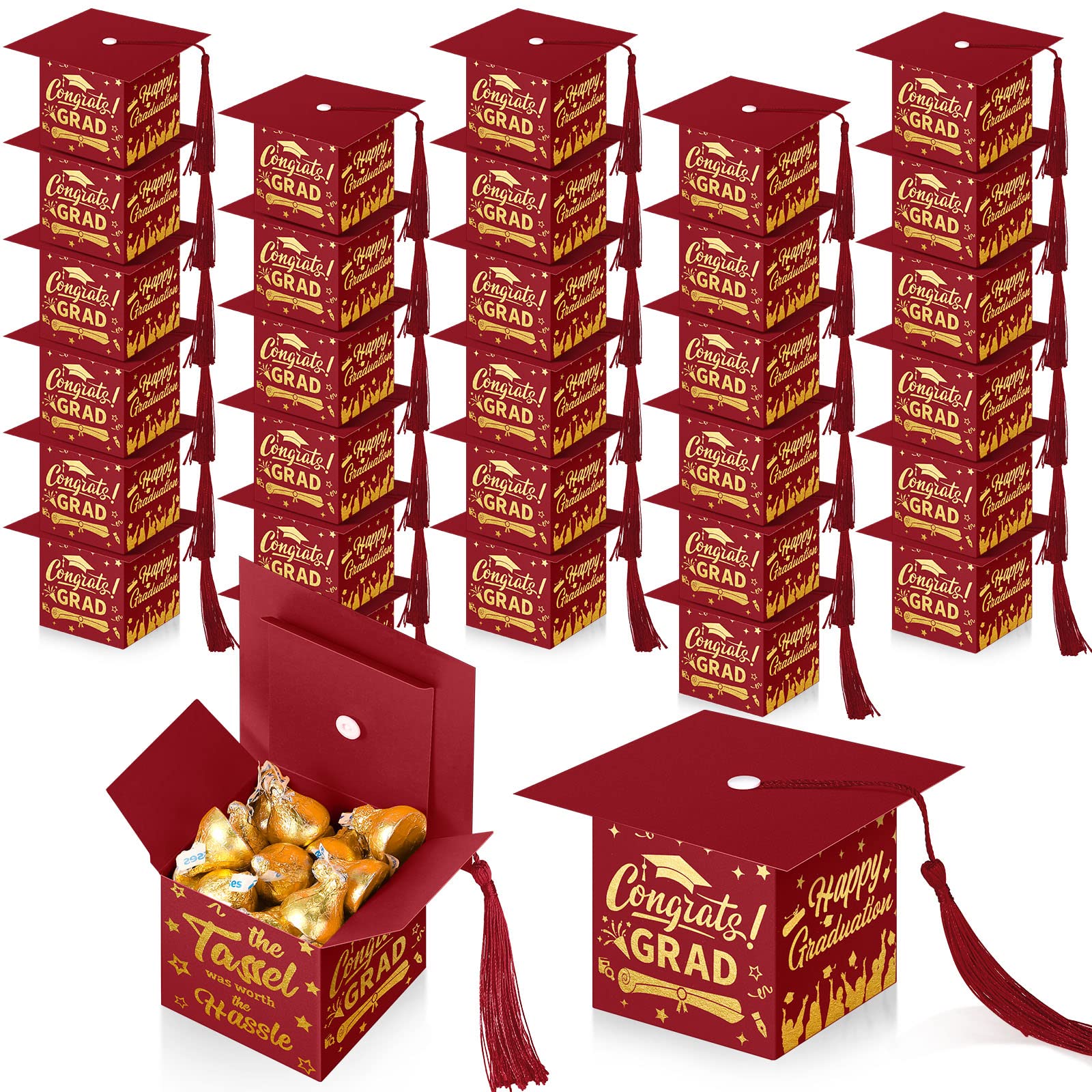 Photo 1 of 2 item bundle 
TaoBary 30 Pcs Graduation Cap Candy Box with Tassel Graduation Party Favors Graduation Gifts Graduation Decorations Grad Cap Box for Candy Chocolate Biscuit Supplies (Maroon)