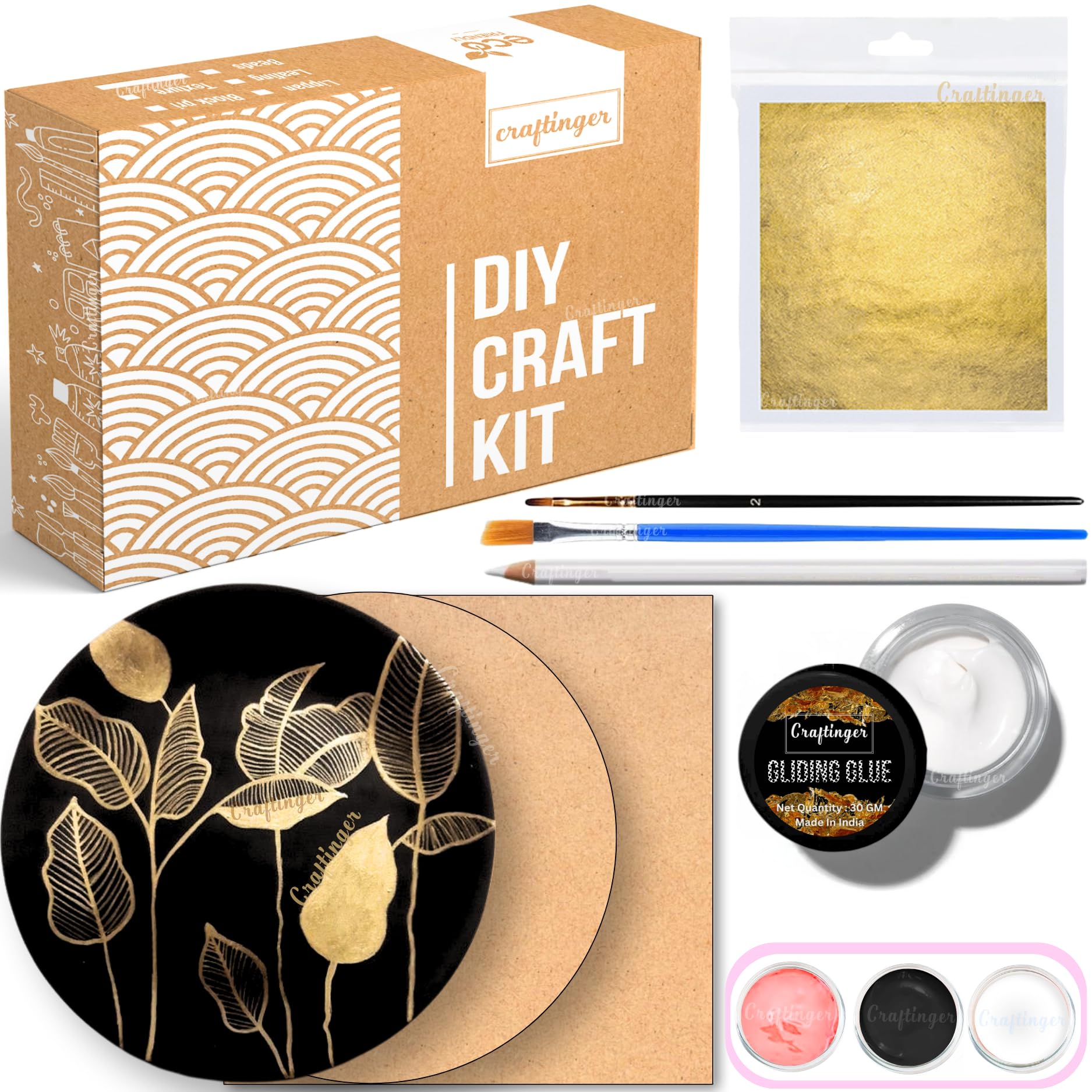 See full amazon price history chart for Craftinger Gold Leafing Art Kit - 8" Round & Square MDF Boards, 10 Gold Leaf Sheets, 15ml Gilding Glue, 2 Brushes, 3 Acrylic Colors (Black, White, Pink) - DIY Craft Kit for Home Decor & Art Projects Craftinger Gold Leafing Art Kit - 8" Round & Square MDF Boards, 10 Gold Leaf Sheets, 15ml Gilding Glue, 2 Brushes, 3 Acrylic Colors (Black, White, Pink) - DIY Craft Kit for Home Decor & Art Projects (B0DC3TLYV8) Amazon Price History, Amazon Price Tracker