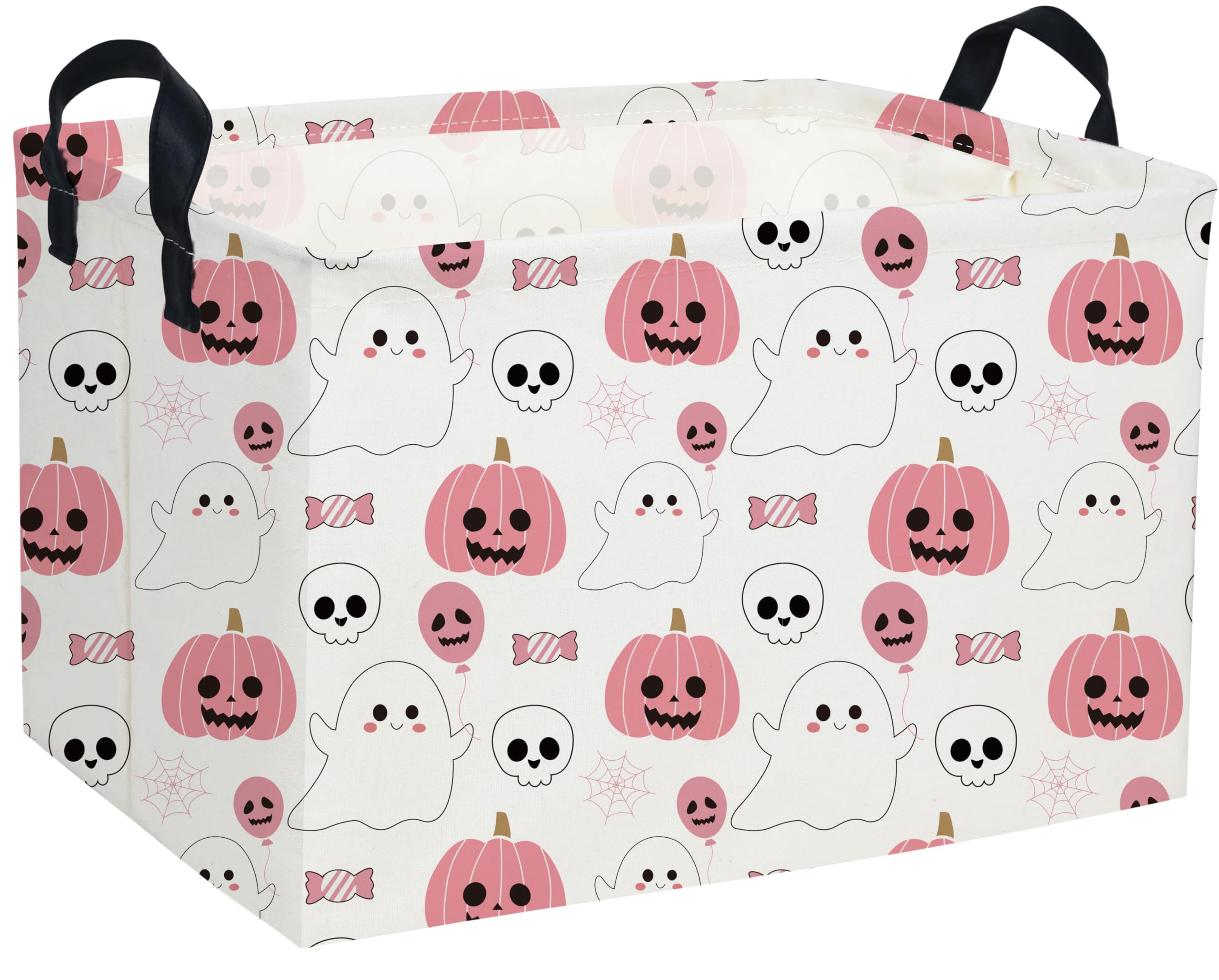 Essme Rectangular Halloween Baskets,Pink Storage Box,Cute Basket for Kids Room Decor, Book Bins,Shelf Basket.（Pink Halloween