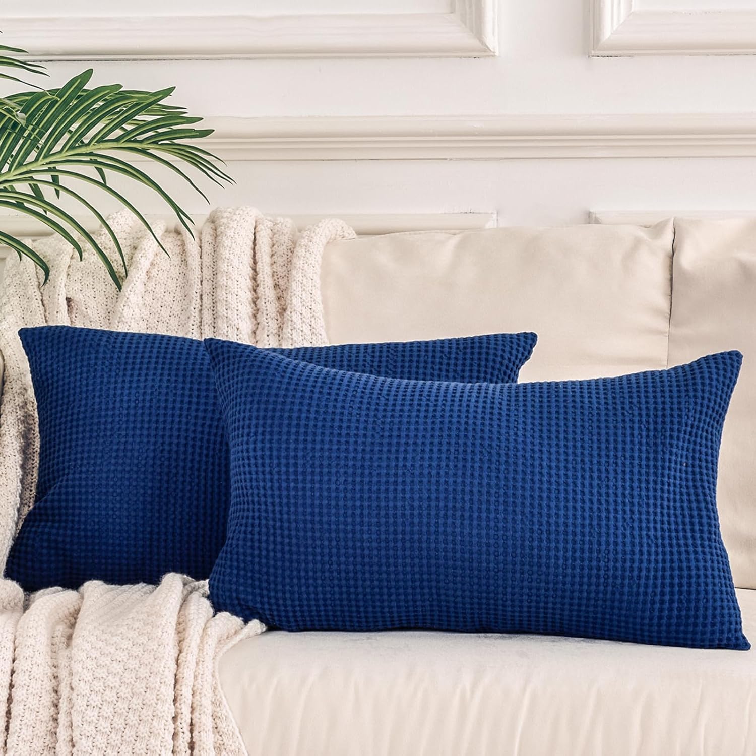 NEXHOME PRO 12x20 Lumbar Pillow Covers 100 Cotton Waffle