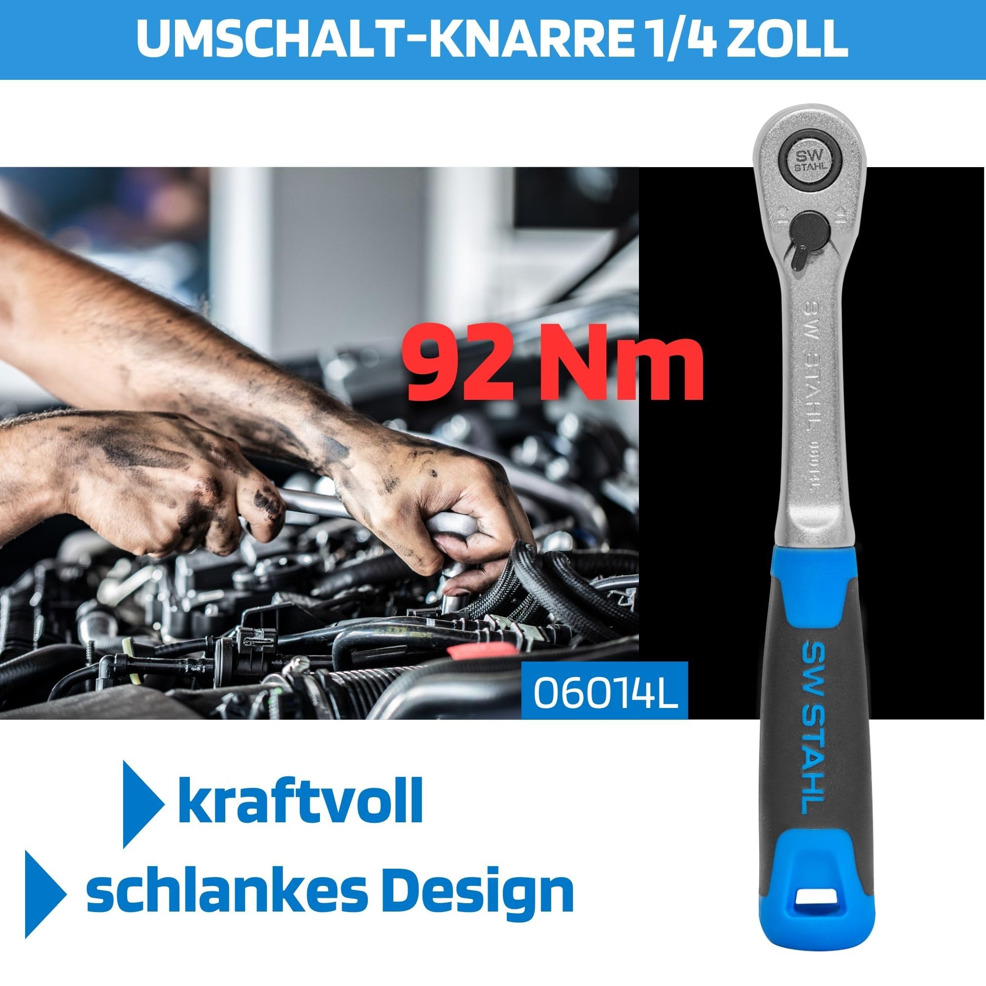 SW-Stahl Umschaltknarre 1/4 Zoll – Teleskopratsche Mit 72 Zähnen, Chrom-Vanadium | 175–240 Mm