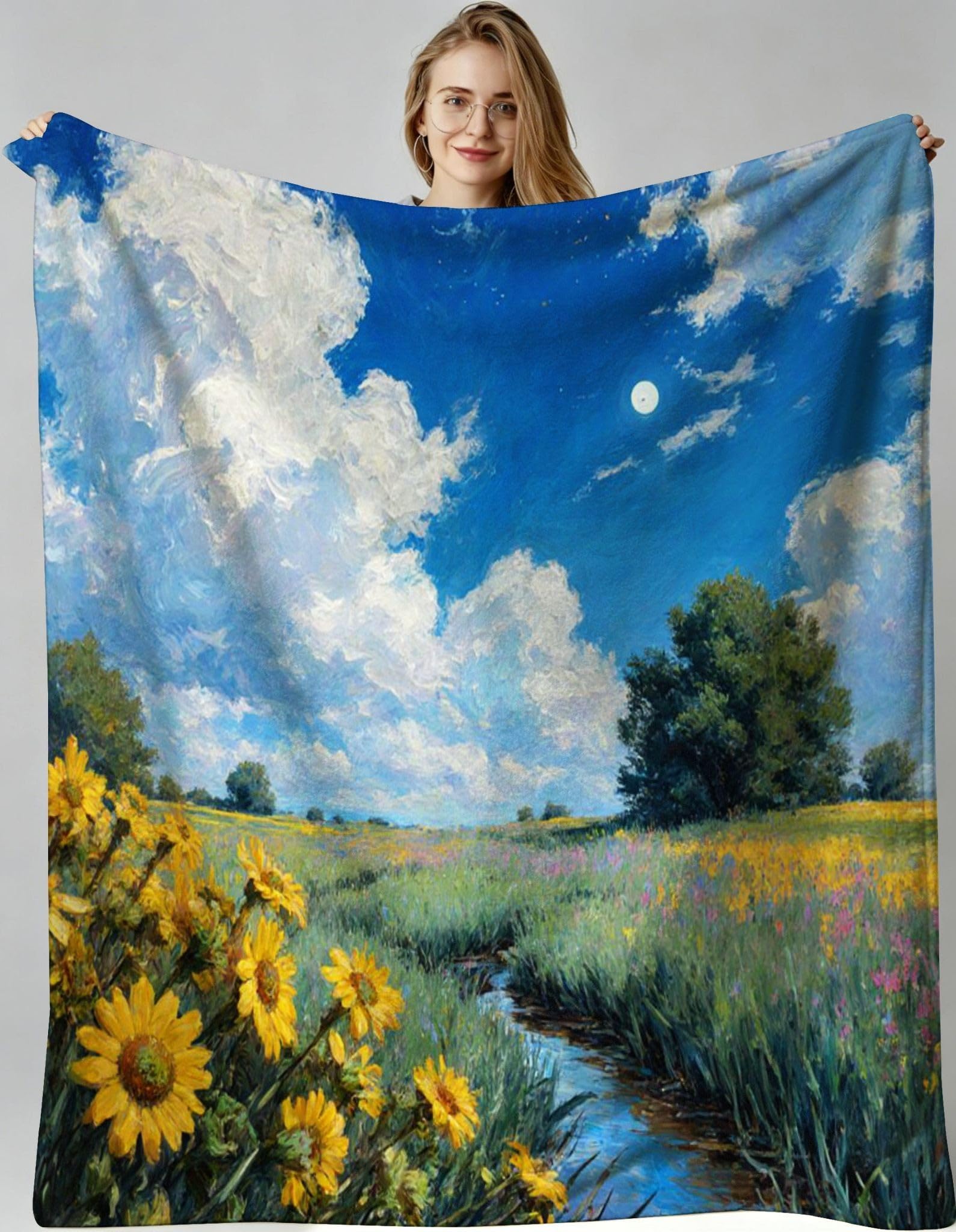 Couverture polaire ciel bleu fleurs haut de gamme pour une décoration raffinée