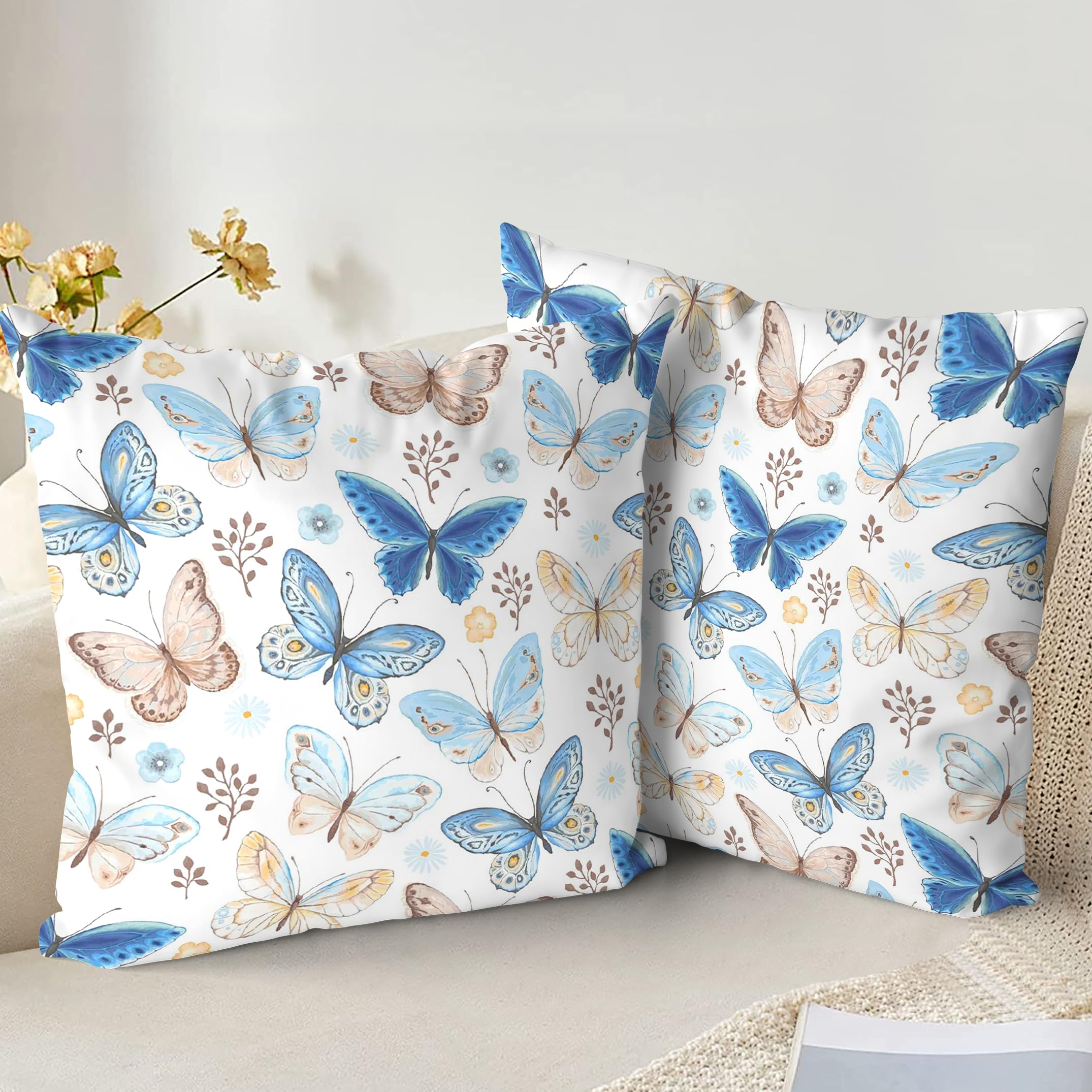 XPHZZL Cushion Covers Set of 2 Pack 65 x 65 cm Soft Animal Butterfly Decorative Throw Pillow Cases Cute Pillow Cover for Sofa Bed Garden Outdoor Decor with Invisible Zipper Pillow Covers
