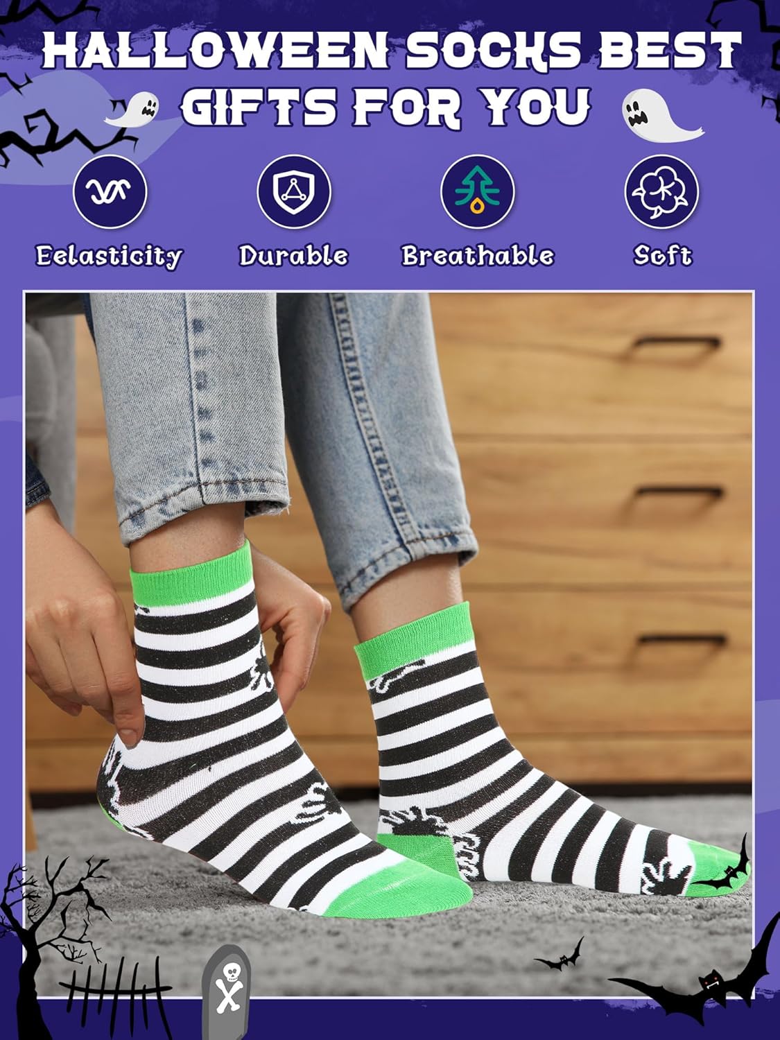 Ramede 48 Pairs Halloween Socks Bulk for Women Men Fuzzy Novelty Pumpkins Sock Ghost Spiders Skull Skeletons Crew Sock