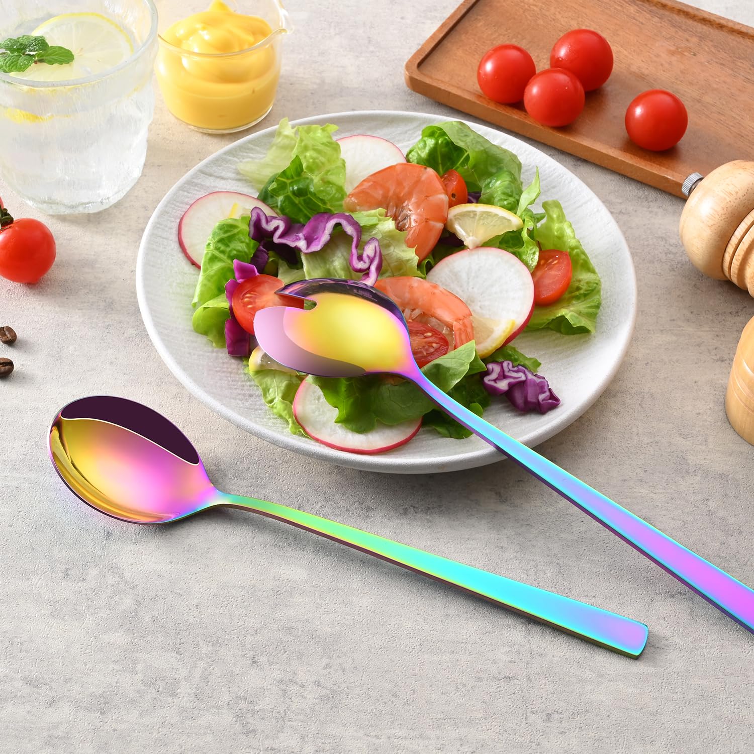 Rainbow Salad Servers - Set of 2 Stainless Steel -6 Rainbow Salad Servers - Set of 2 Stainless Steel -6