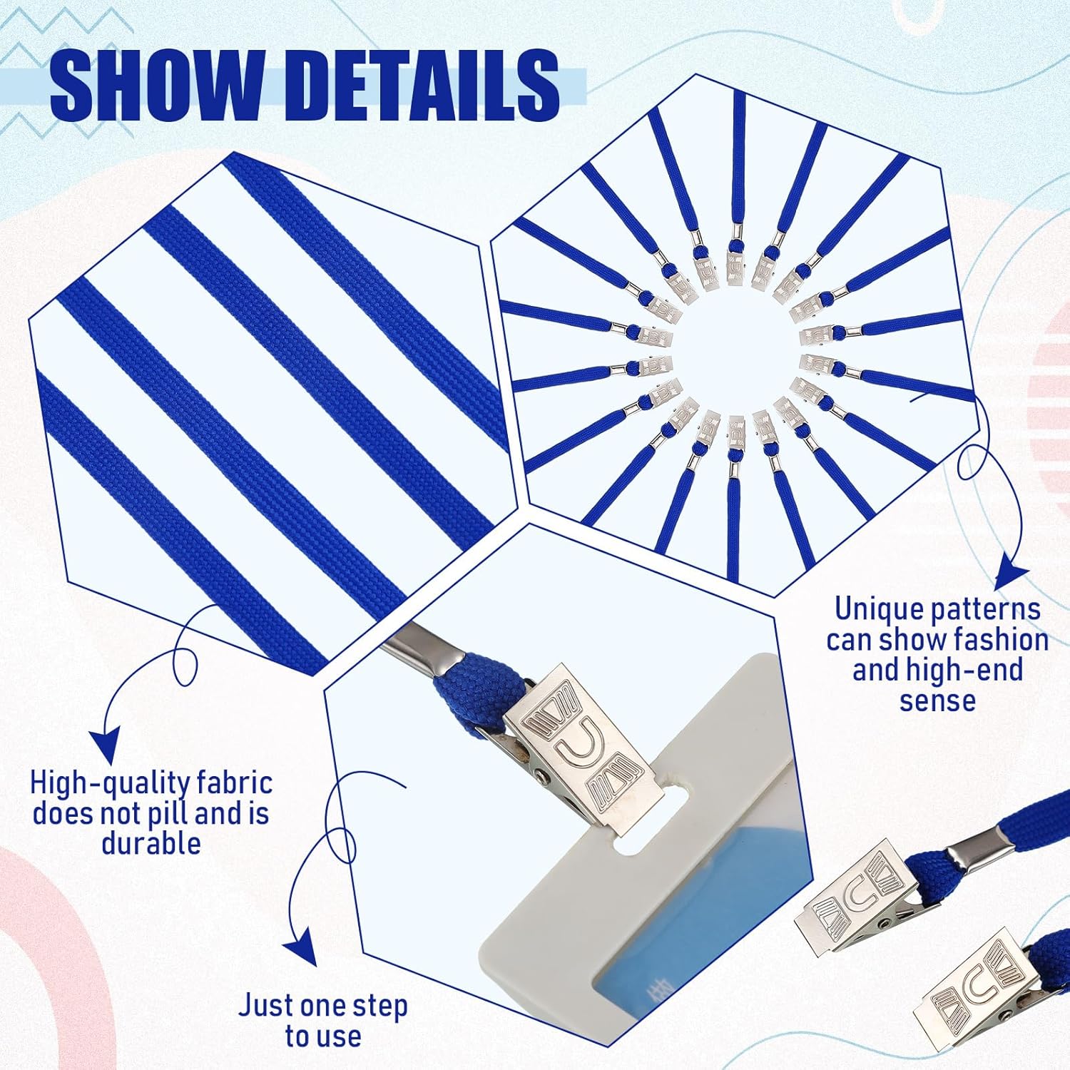 Patelai 50 Pcs Double Clip Lanyards 2 Hook Design Face Mask Strap for ID Badges Name Card School Conference Office Essential(Blue) - Image 4