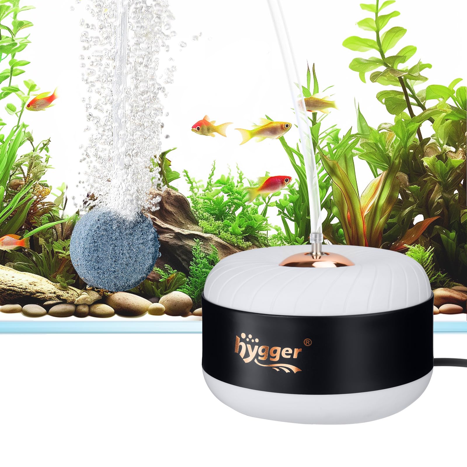 hygger 3W/8W Aquarium Air Pump, Powerful 50GPH/140GPH Adjustable Fish Tank Aerator, Ultra Quiet Oxygen Pump Aquarium Bubbler with Accessories for up
