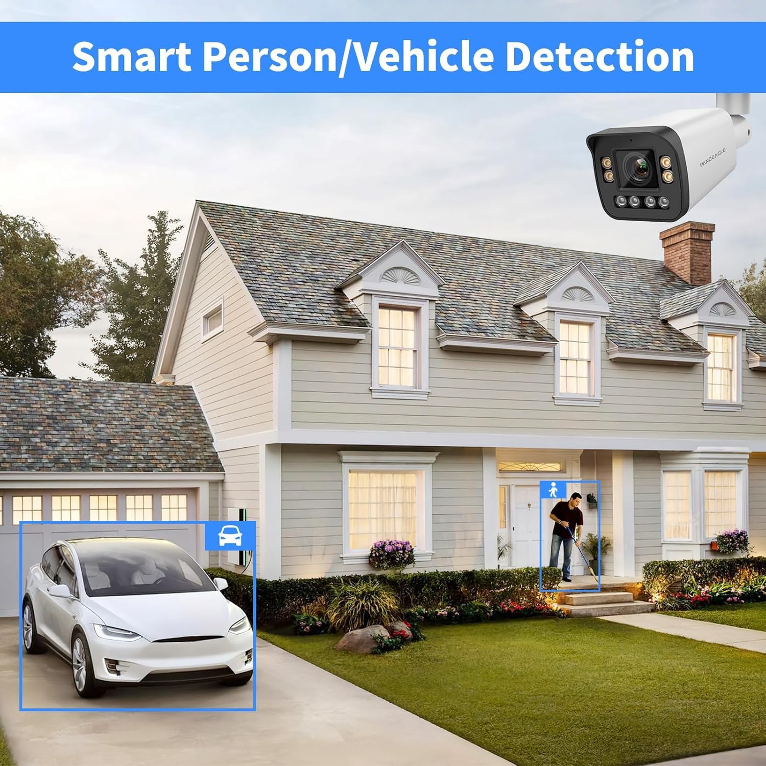 PANOEAGLE 5MP Full Color Varifocal PoE IP Camera Outdoor,5MP PoE Security Bullet Camera with 5X Optical Zoom 2.7~13.5mm Lens,Human Vehicle Detection, Smart Dual Light,Two-Way Talk,MicroSD (256GB),IP67