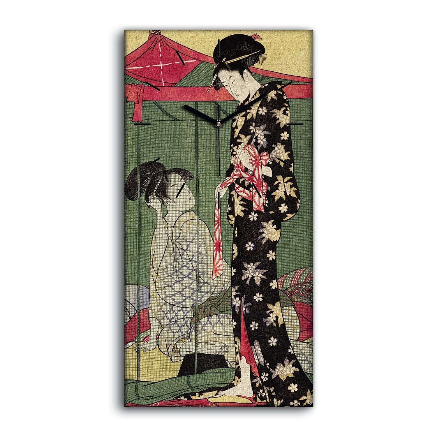 Horloge sur toile salon moderne décoration murale silencieuse femme au kimono