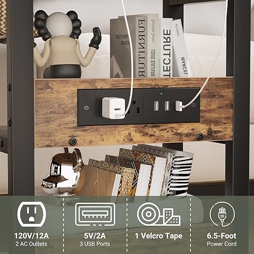 Miniatura 5 de Mesa auxiliar de altura ajustable con estación de carga, mesa auxiliar móvil para computadora portátil en forma de C con ruedas, mesa de sofá de 3