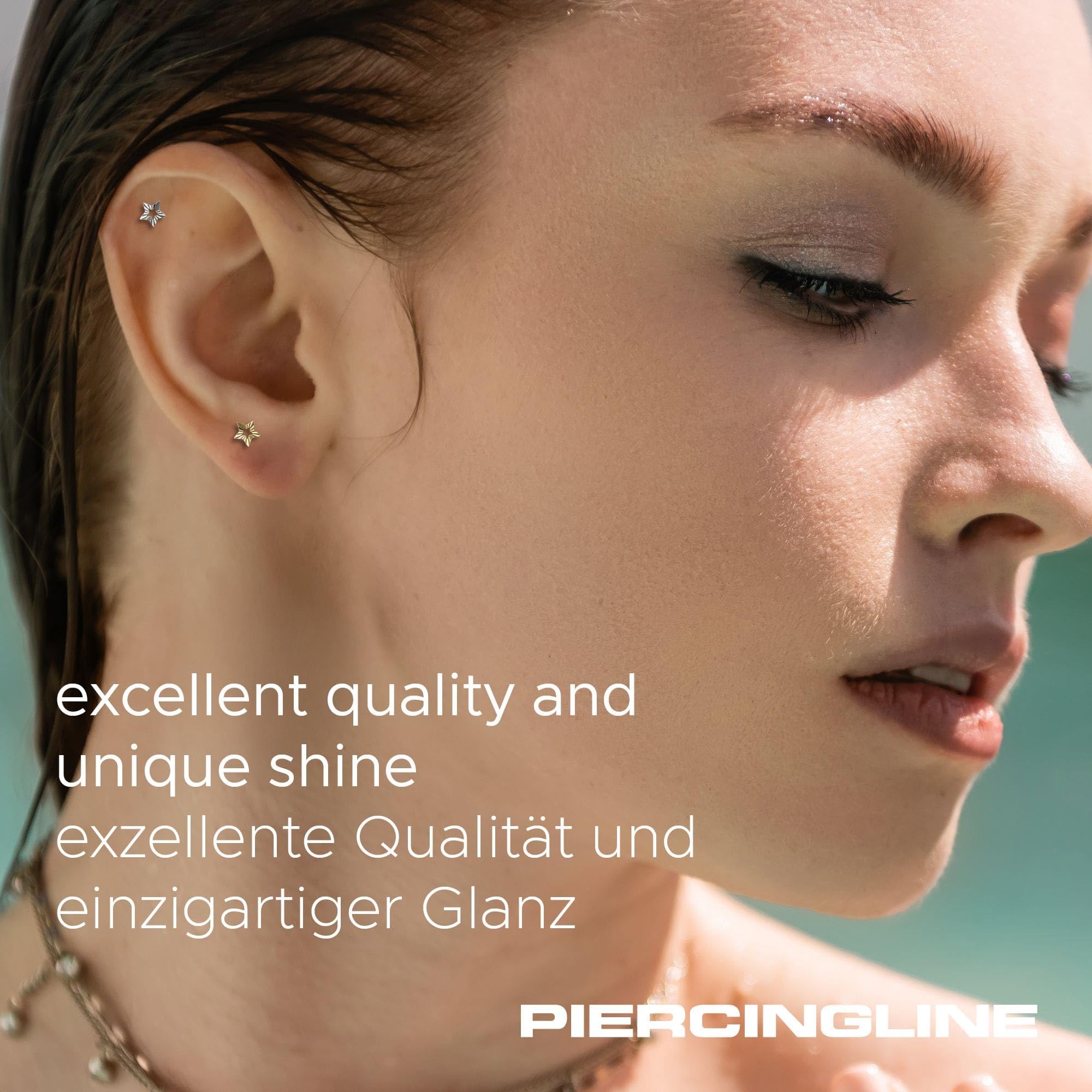 PIERCINGLINE Piercing Stecker 14 Gold Labret mit Push Fit STERN 585er Gold - Roségoldfarben, Goldfarben, Silberfarben