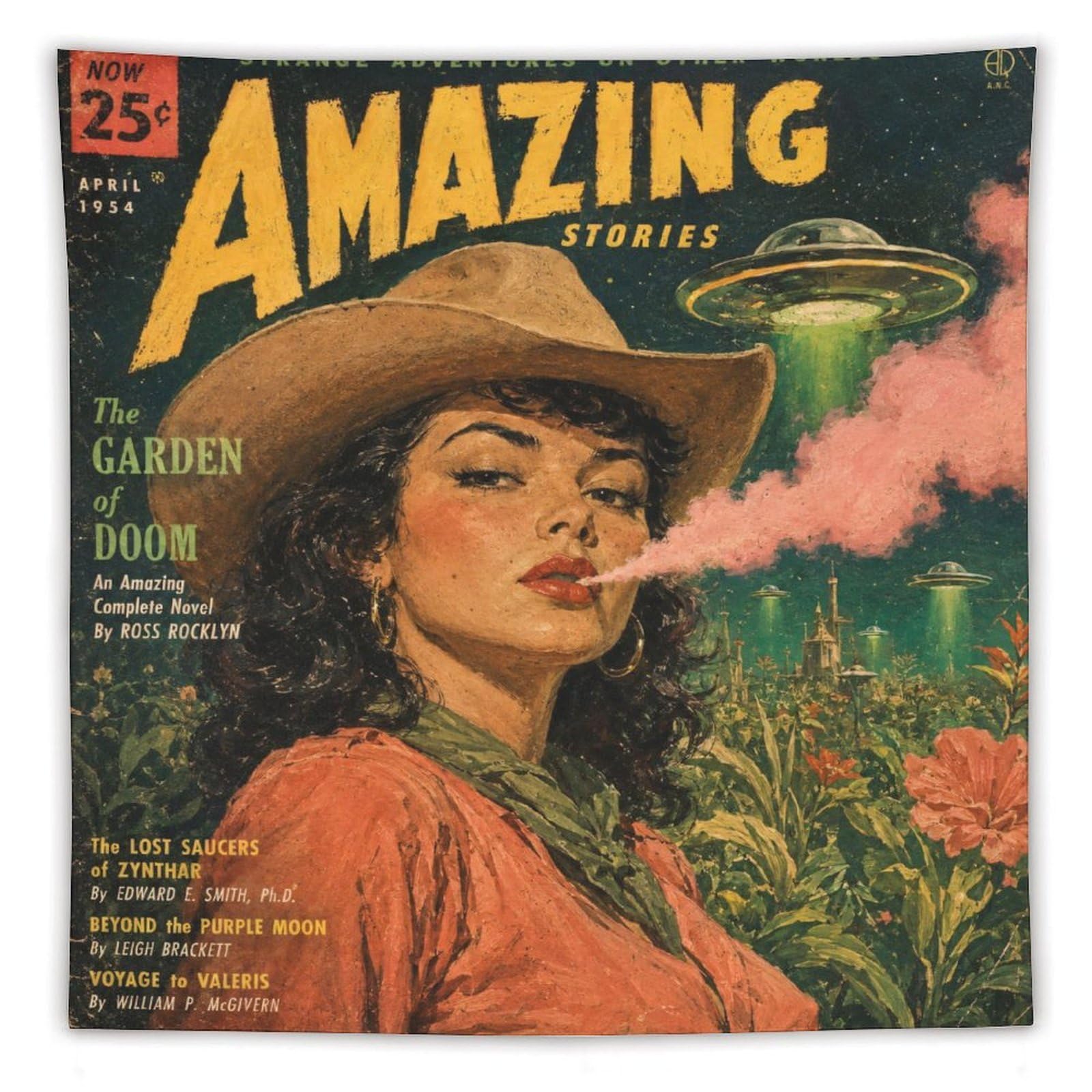 H3B8U2Y5 Cowgirl Western Stories Wall Tapestry, Vintage Poster, Apartment