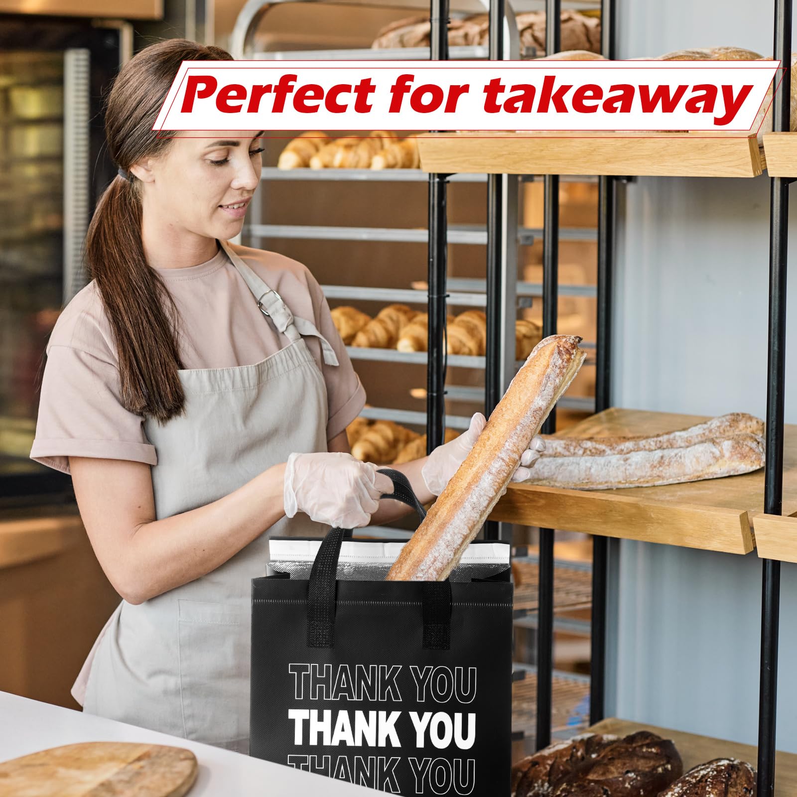 Aliceset 80 bolsas aislantes de agradecimiento para entrega de alimentos a granel de 9.5 x 9.5 x 6 pulgadas, bolsa de aislamiento térmico para alimentos fríos y calientes, para viajes, pizza, café