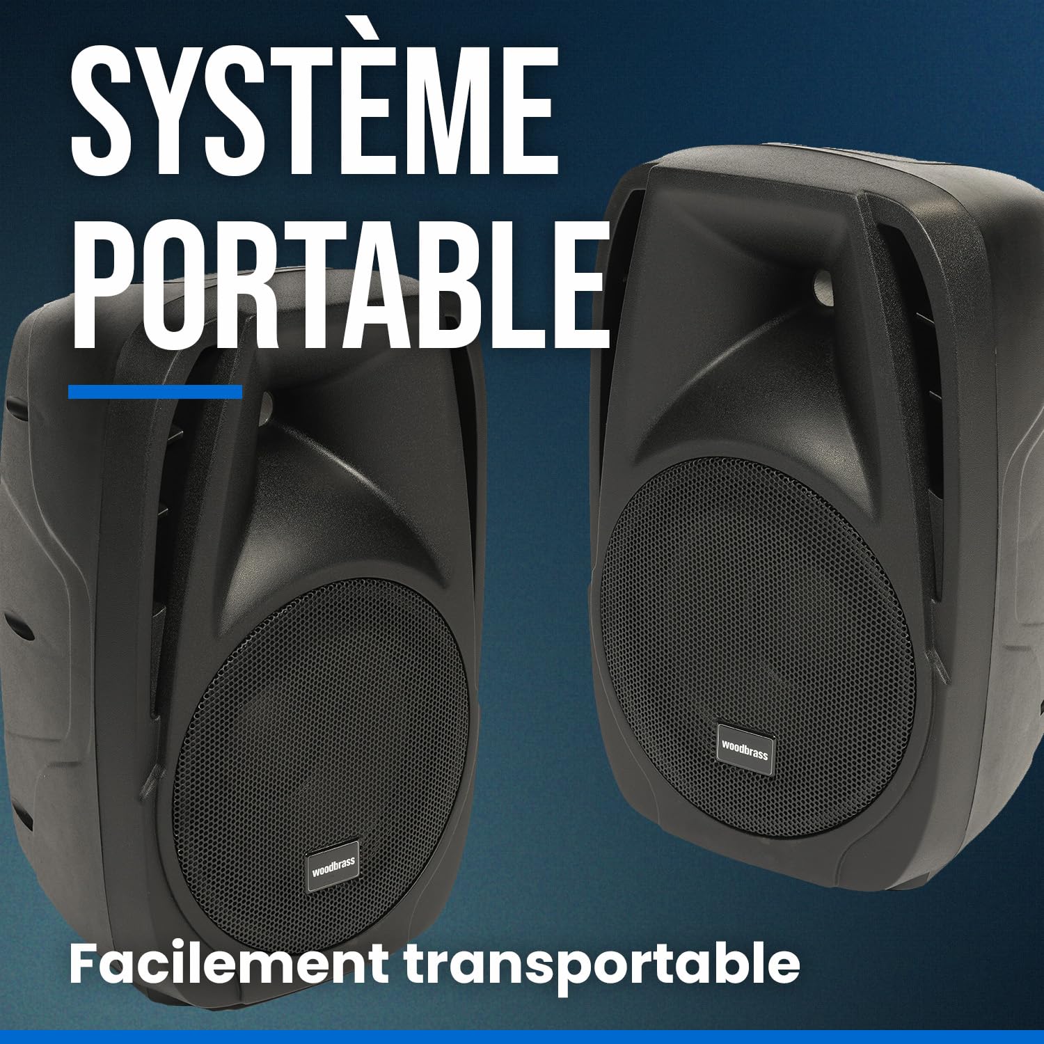 Woodbrass Stage Power 210 Kit Sonorisation Enceintes Puissantes Bluetooth 150W - 96db - Sono Mobile, Robuste, Compacte, Performante, 6 entrées, sans Fil, USB - DJ, Fête, Conférence, Fitness