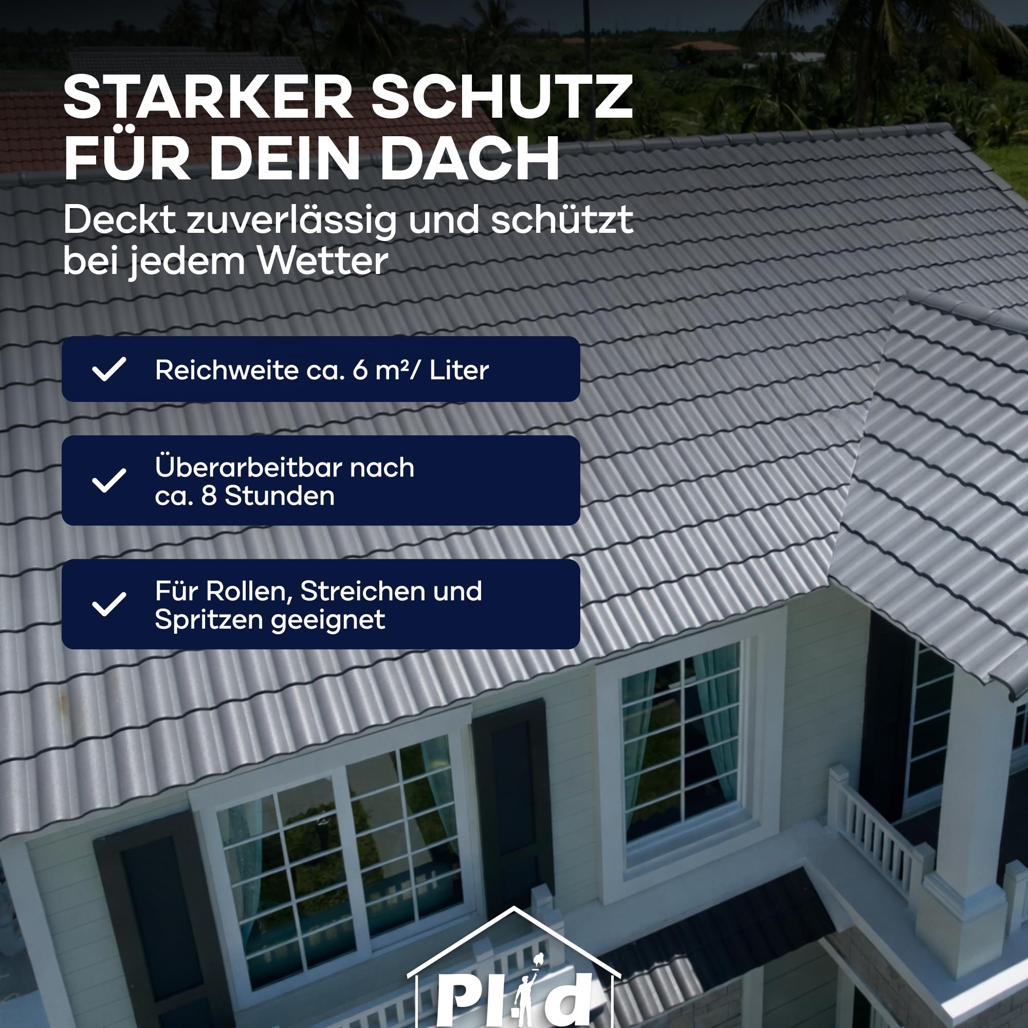Plid Sockel- & Dachfarbe 2,5 l Anthrazitgrau matt – Fassadenfarbe außen, hochdeckend, wetterfest & UV-beständig mit Abperleffekt
