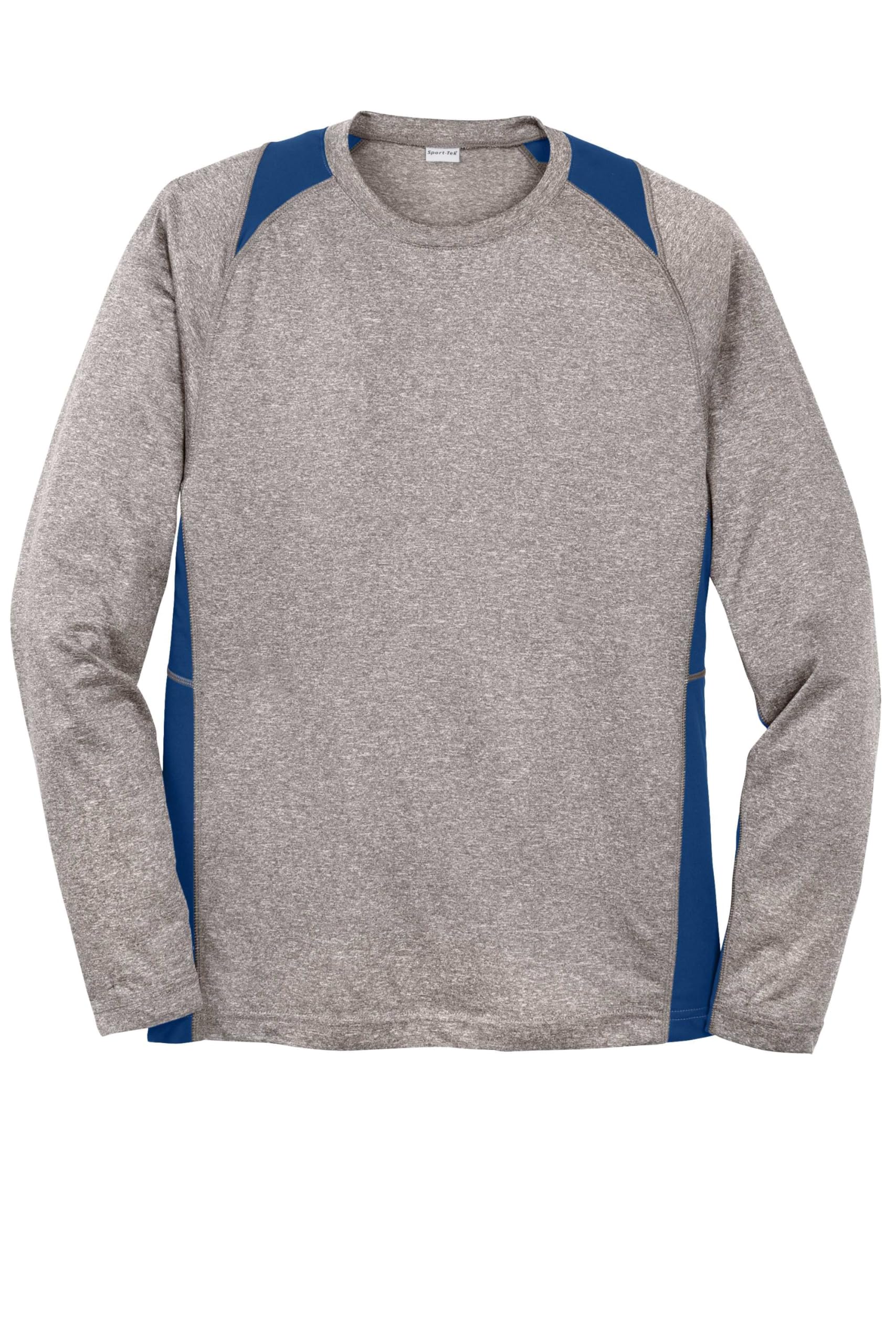 SPORT-TEK Long Sleeve Heather Colorblock Contender Tee - ST361LS - Vintage Heather/Royal - L