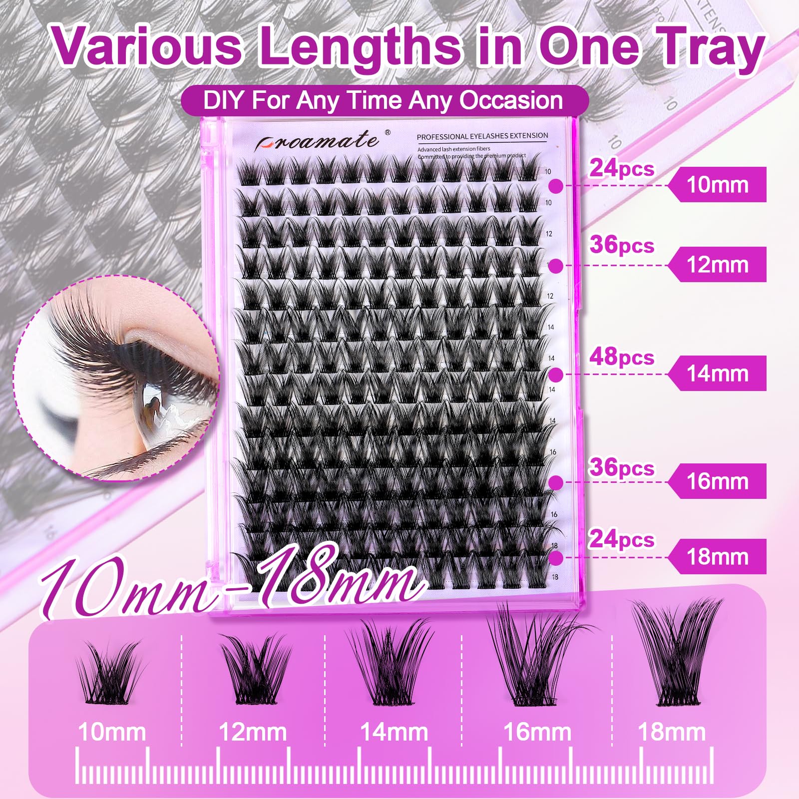 Proamate Cluster Lashes Individual Lashes DIY Eyelash Soft Natural Easy Fan Lash Individual False Lashes for Personal Use at Home (V16) - Image 2