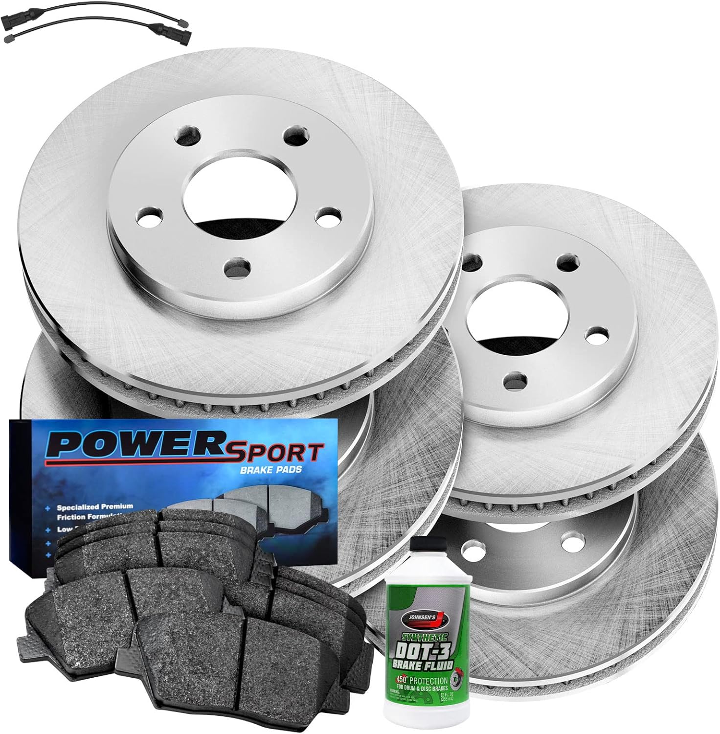 Power Sport Front and Rear Brake Kit For 2020 Land Rover Discovery, Range Rover| Blank Brake Rotors| Ceramic Brake Pads and Rotors Kit